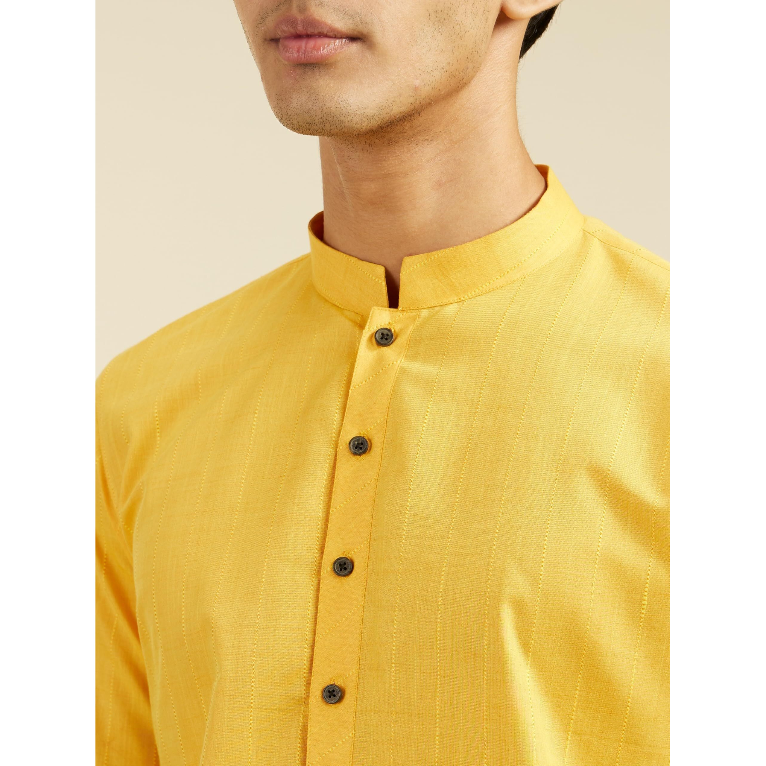 Diwas By Manyavar Men's Cotton Blend Self Design Kurta (Mustard,S)