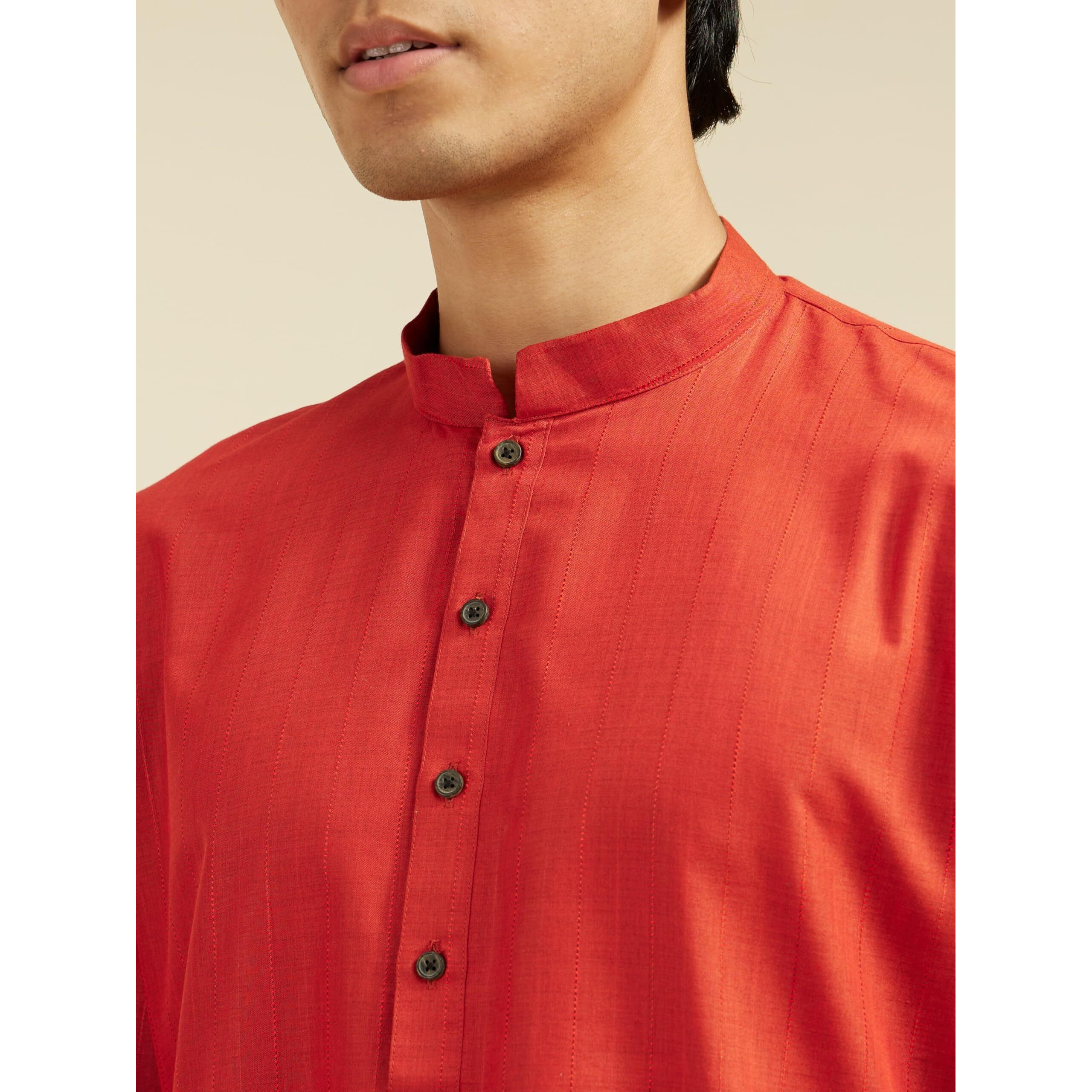 Diwas By Manyavar Men's Cotton Blend Self Design Kurta (Red,M)