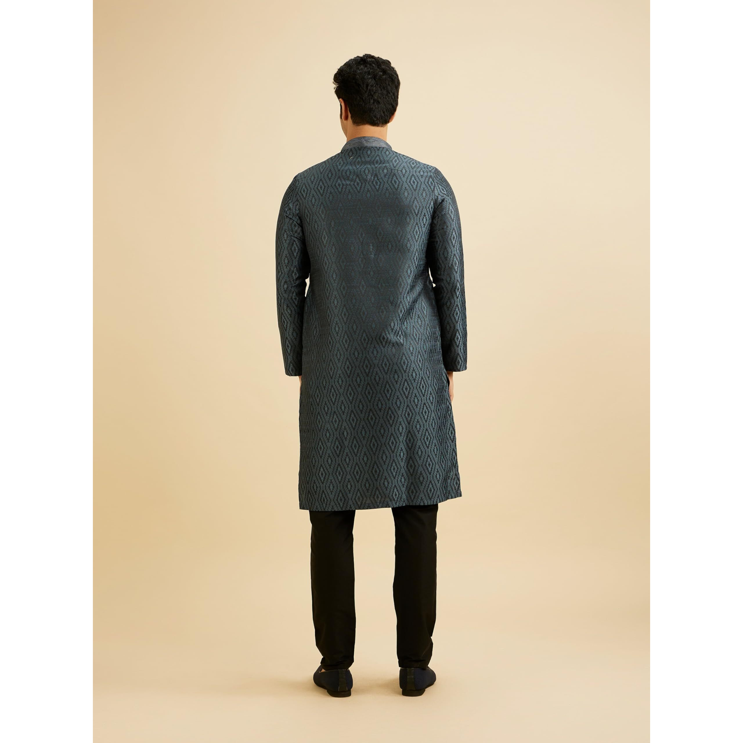 Manyavar Men's Brocade Printed Kurta Set (Grey,L)