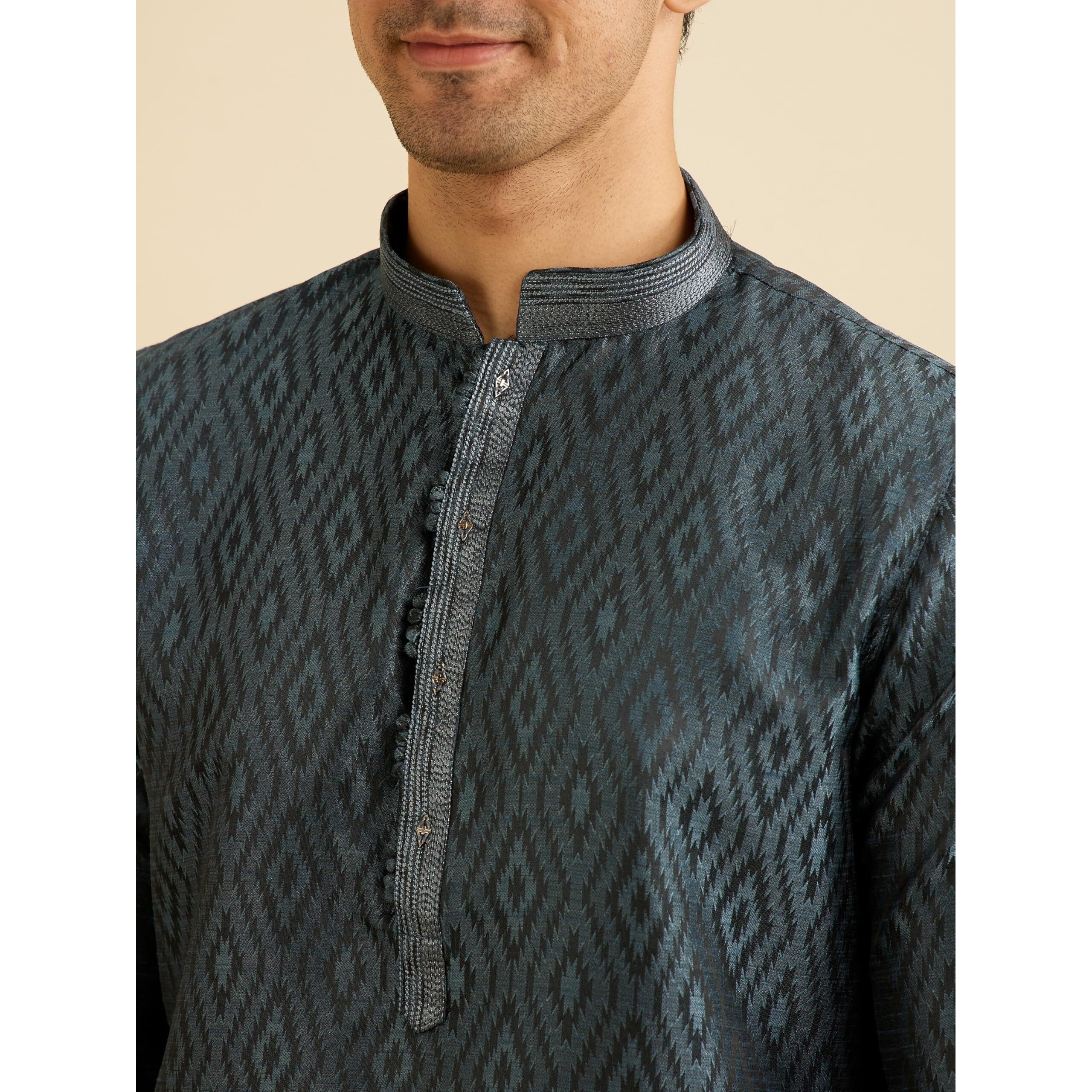Manyavar Men's Brocade Printed Kurta Set (Grey,L)