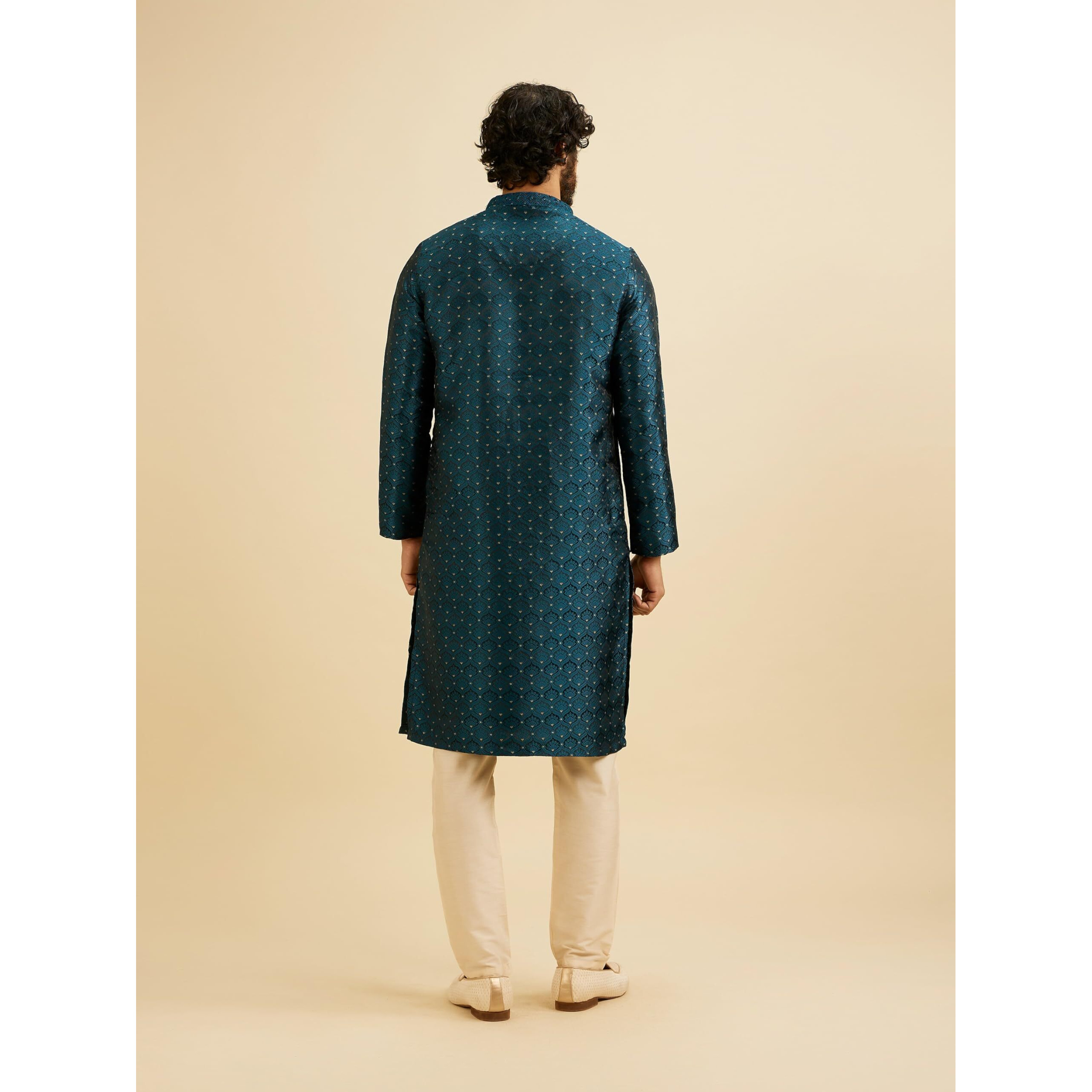Manyavar Men's Brocade Self Design| Stone Work Kurta Set (Blue,Xl)