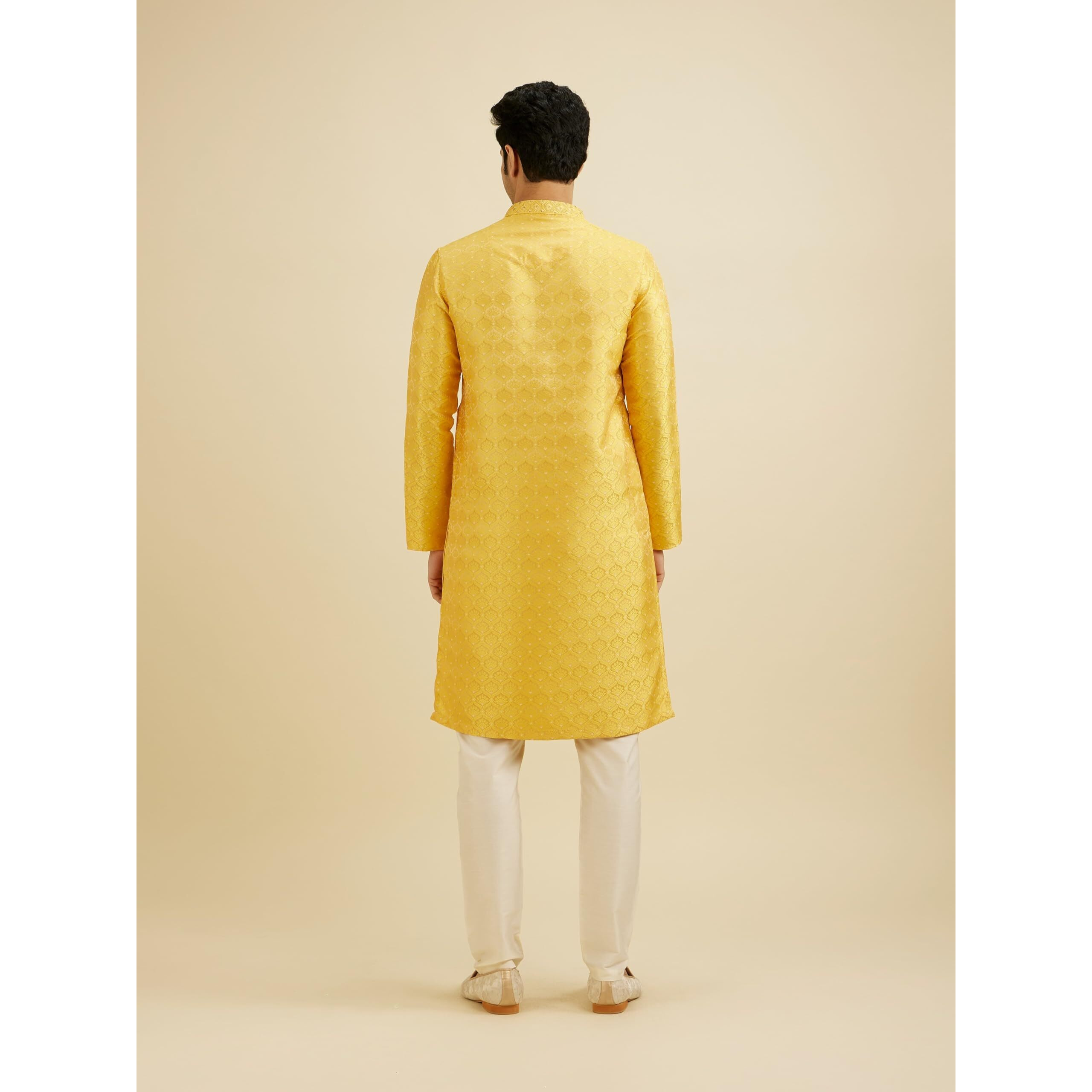 Manyavar Men's Brocade Floral Buta Motifs Kurta Set (Mustard,Xl)