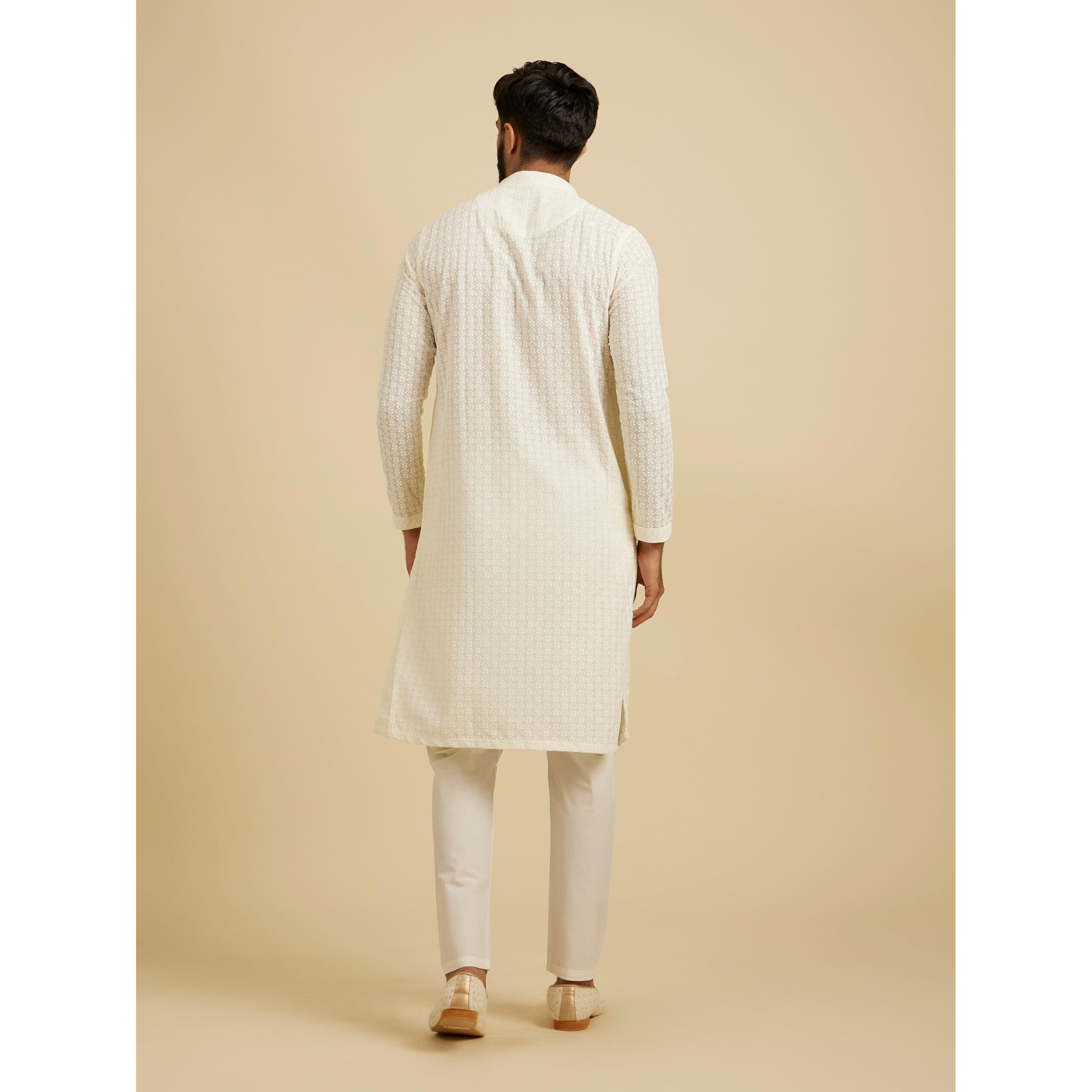 Manyavar Men's Cotton Blend Traditional Chikankari Kurta Pyjama Set (White,M)