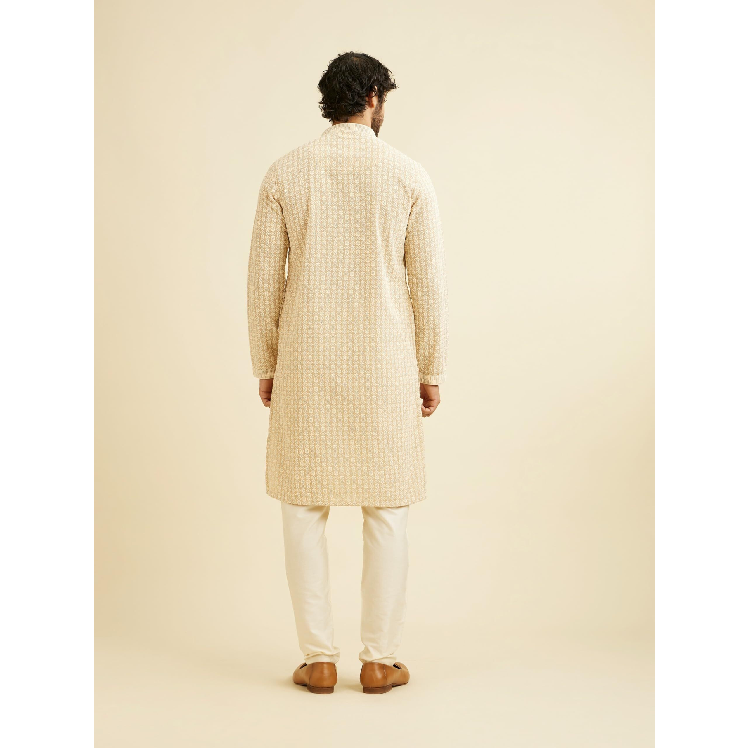 Manyavar Men's Cotton Blend Chikankari Kurta Pyjama Set (Beige,Xxl)