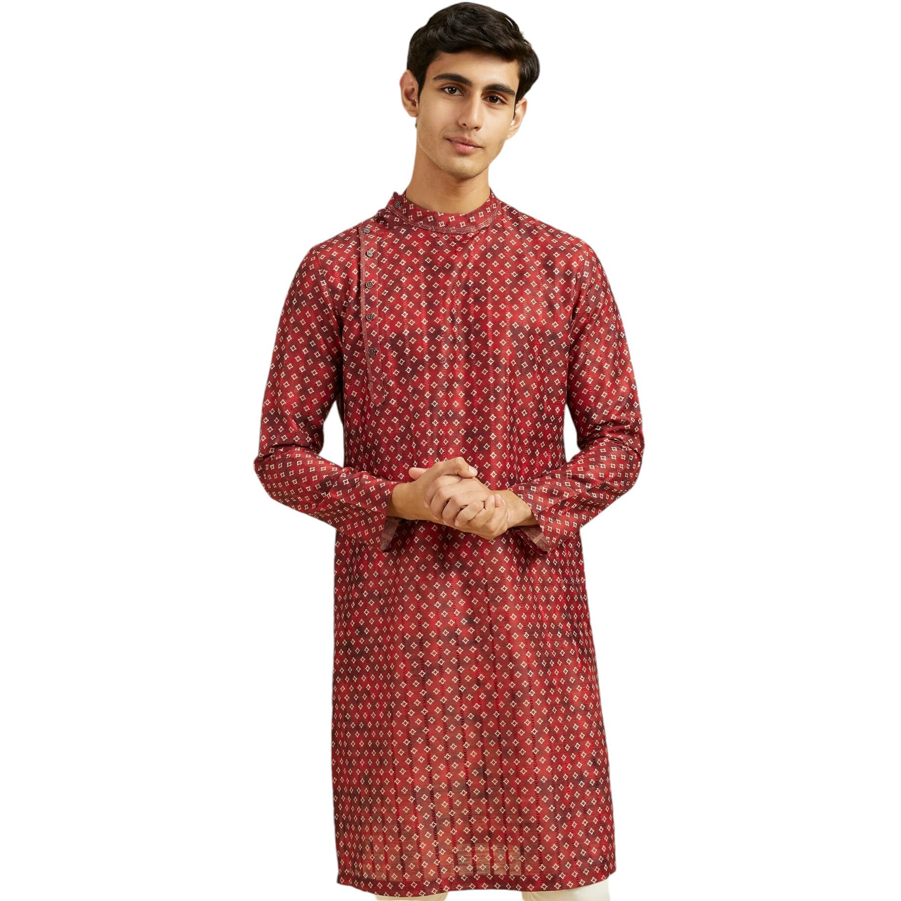 Diwas By Manyavar Men's Art Silk Printed Kurta (Rust,S)