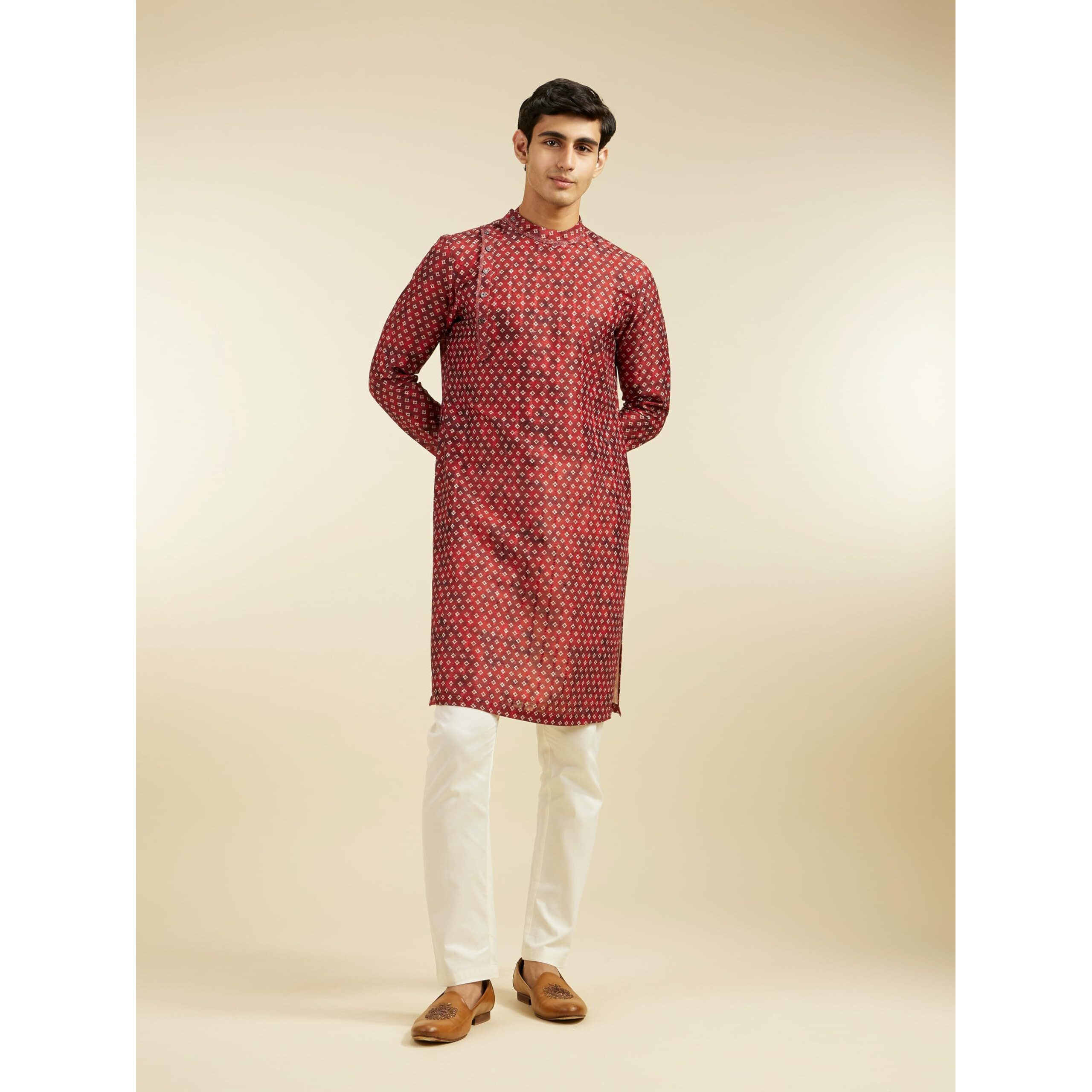 Diwas By Manyavar Men's Art Silk Printed Kurta (Rust,S)