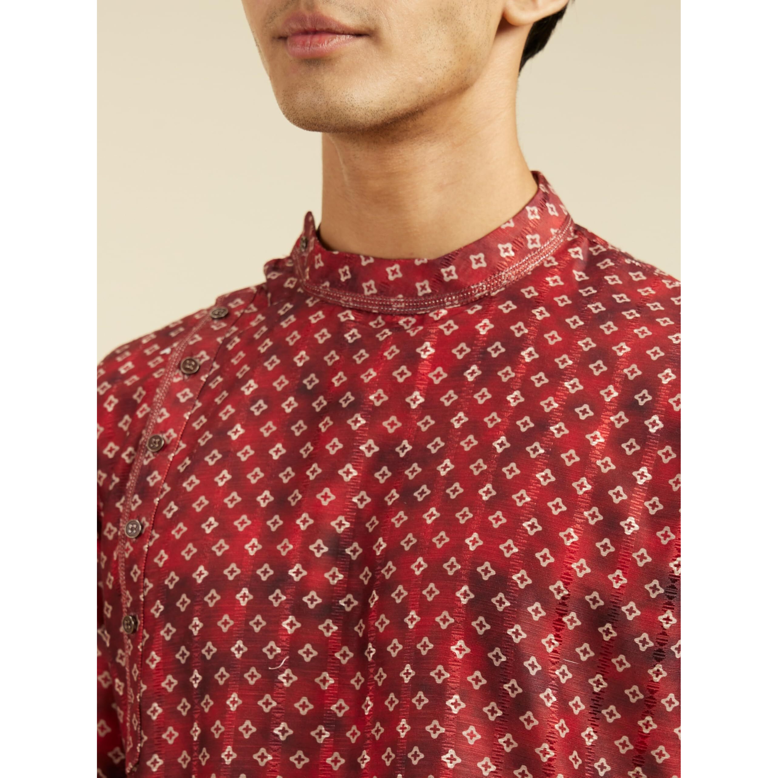 Diwas By Manyavar Men's Art Silk Printed Kurta (Rust,S)