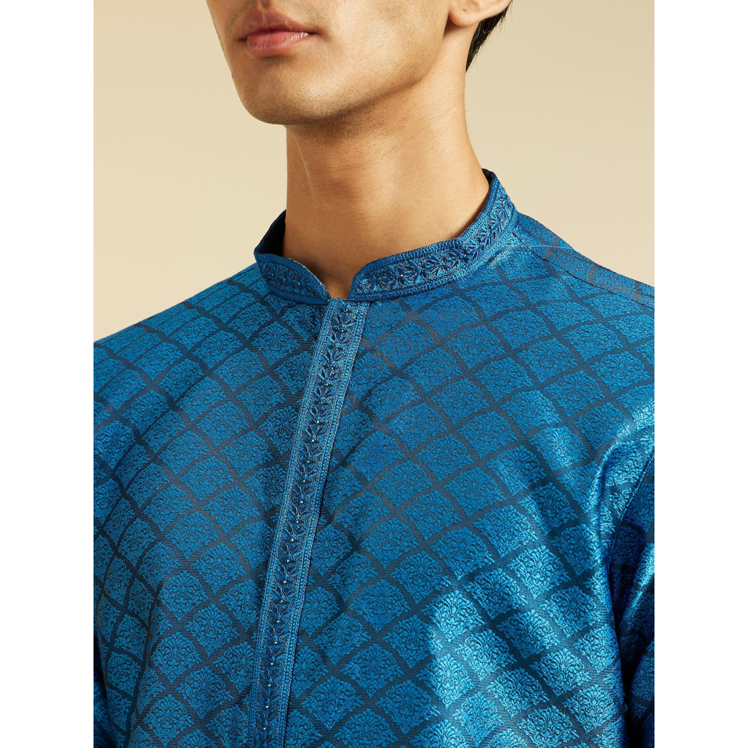 Diwas By Manyavar Men's Art Silk Self Design Kurta (Mid Blue,Xxl)