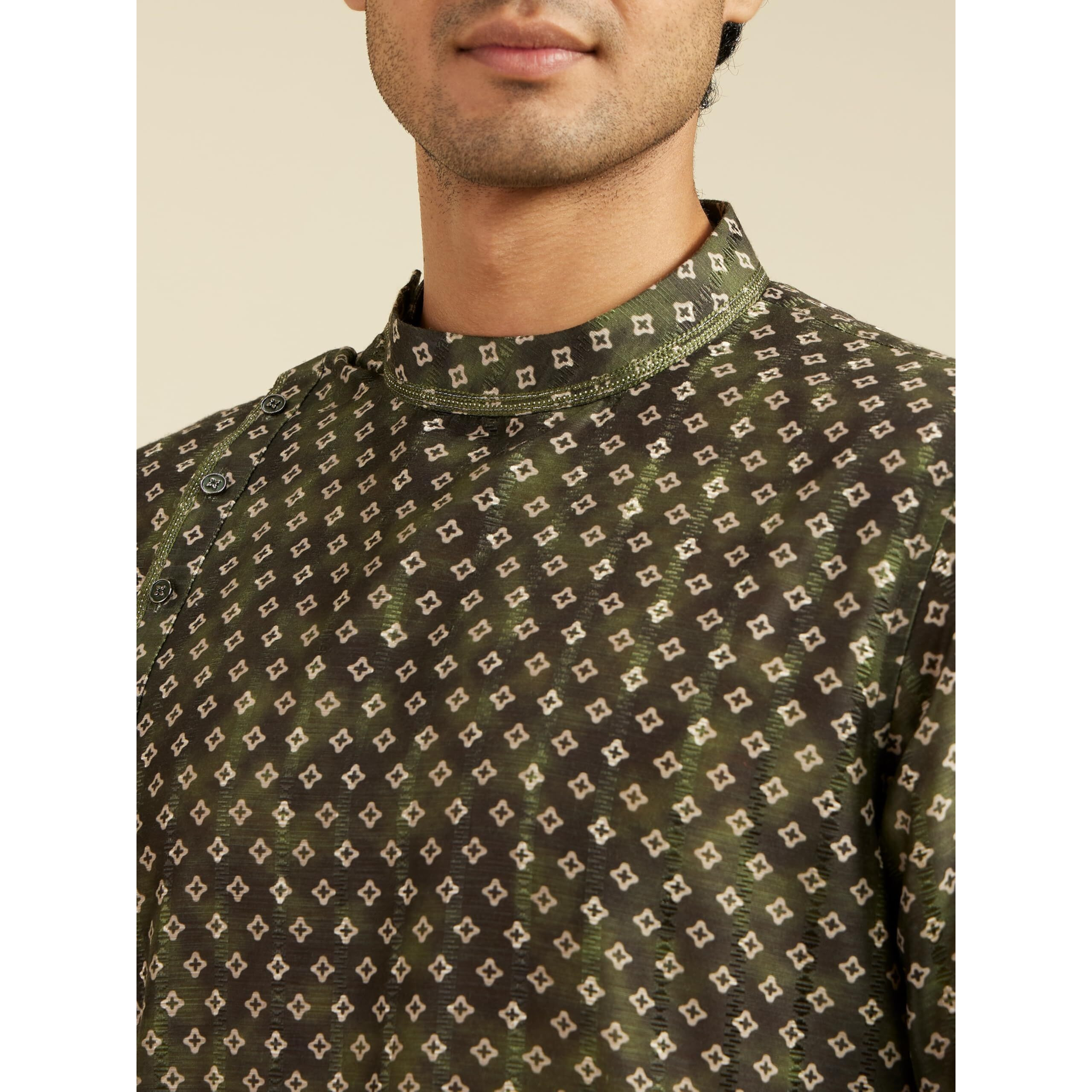 Diwas By Manyavar Men's Art Silk Printed Kurta (Green,Xl)