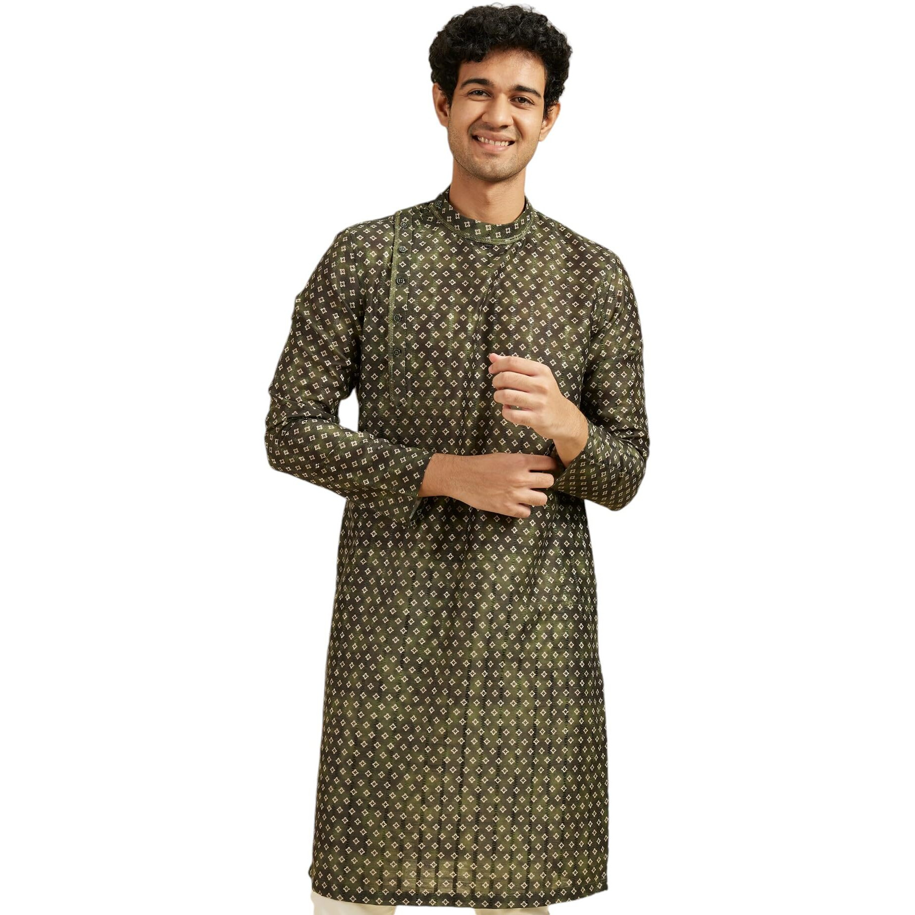 Diwas By Manyavar Men's Art Silk Printed Kurta (Green,Xxl)