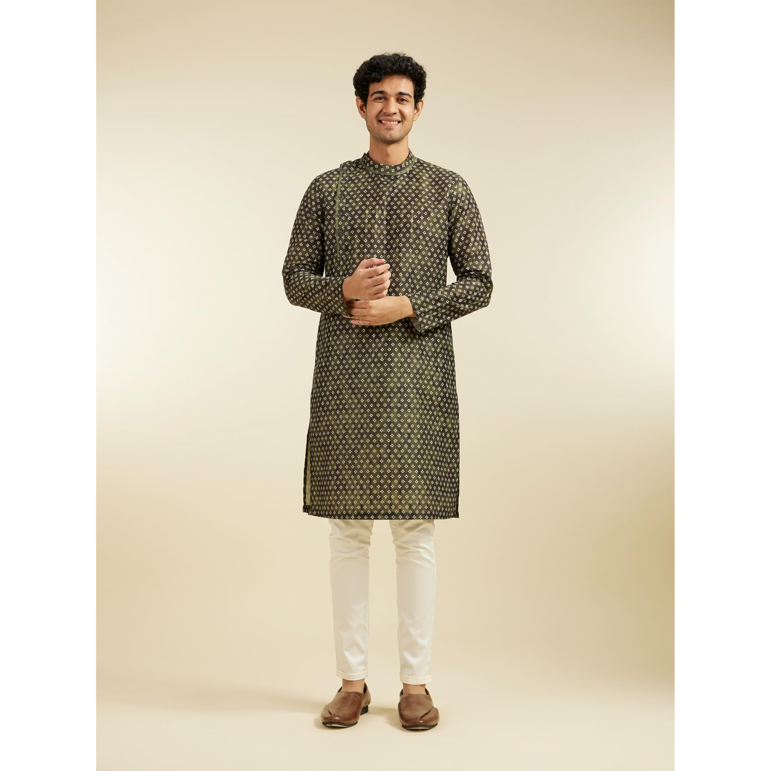 Diwas By Manyavar Men's Art Silk Printed Kurta (Green,Xxl)