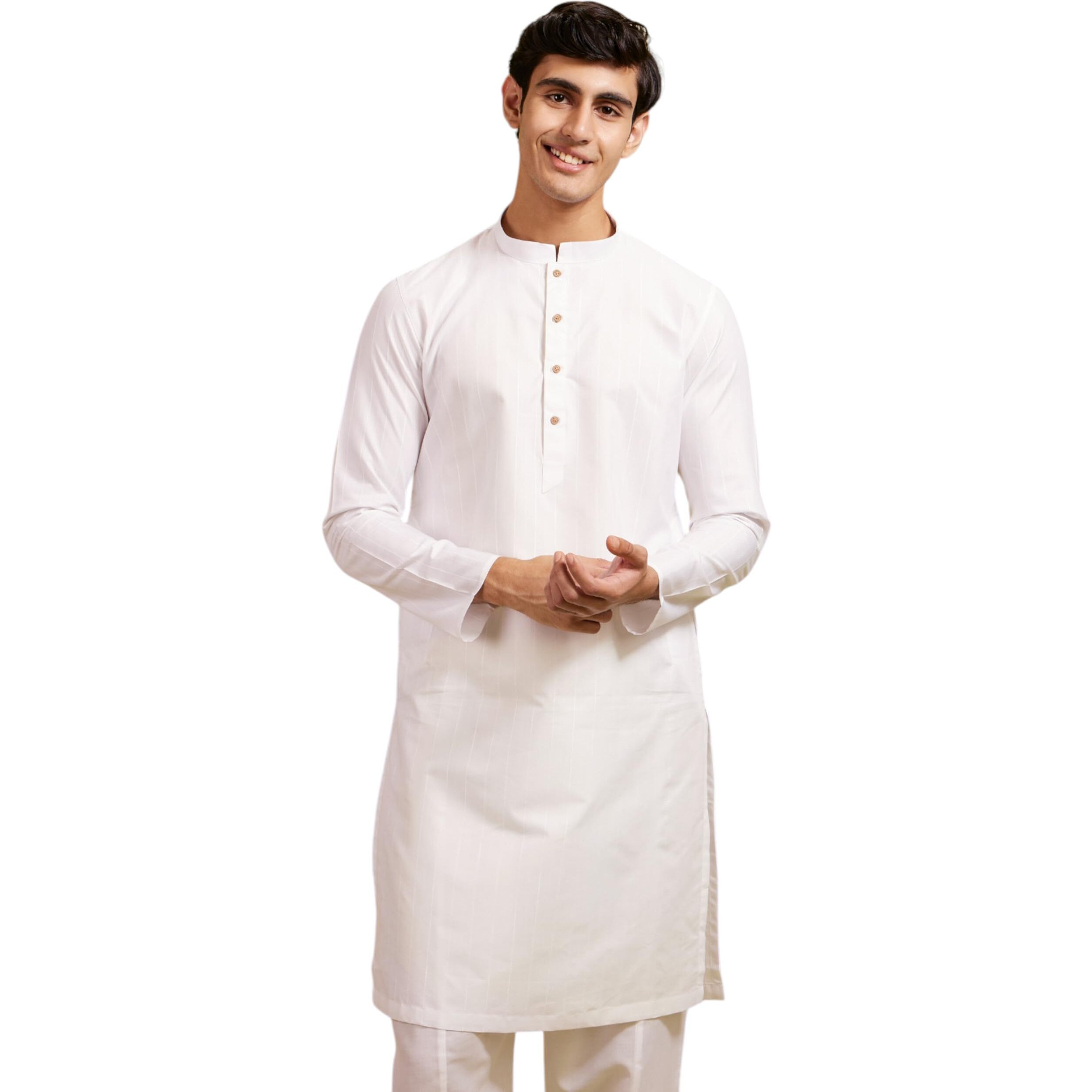 Diwas By Manyavar Men's Cotton Blend Self Design Kurta (White,Xl)