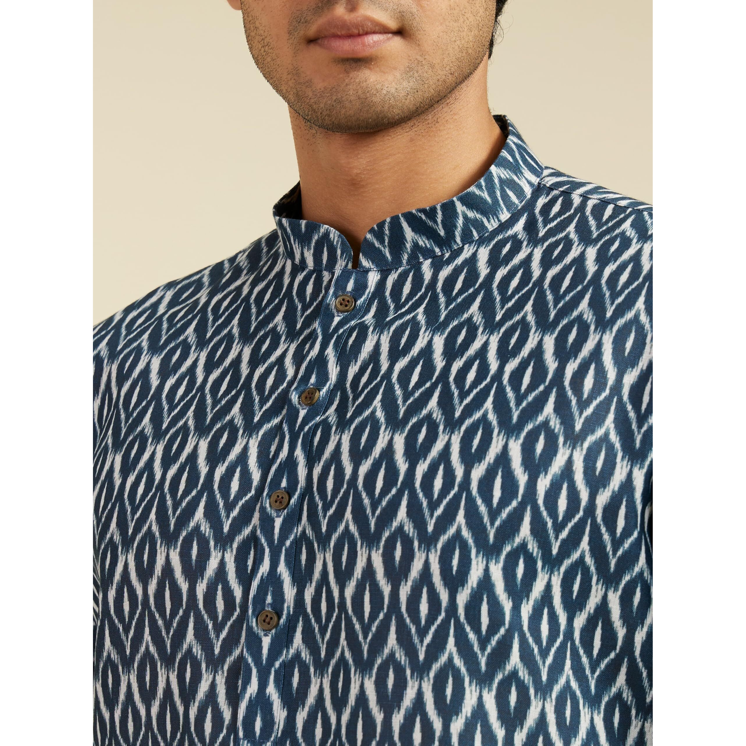 Diwas By Manyavar Men's Blended Cotton Printed Kurta (Dark Blue,M)