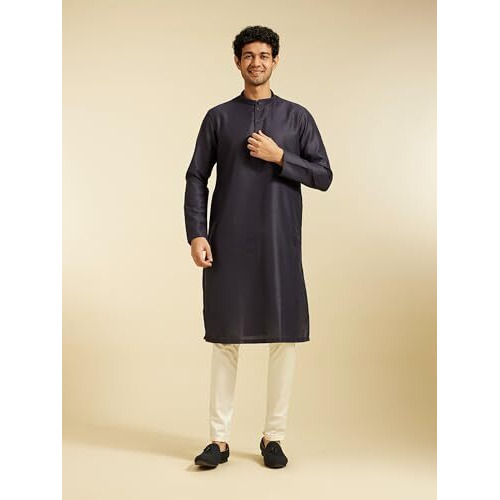 Diwas By Manyavar Men's Art Silk Solid Kurta (Dark Blue,Xxl)
