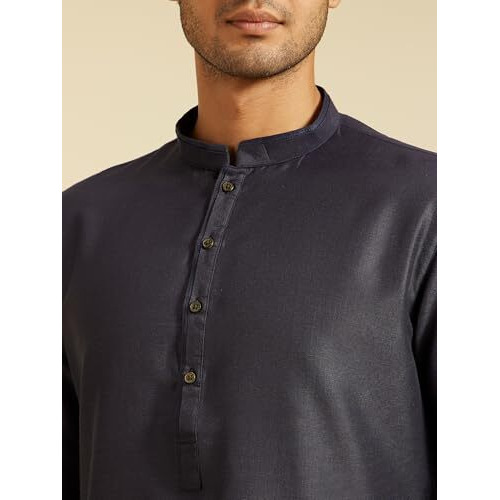 Diwas By Manyavar Men's Art Silk Solid Kurta (Dark Blue,Xxl)