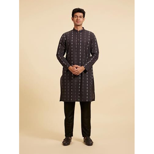 Diwas By Manyavar Men's Cotton Thread Embroidery Kurta (Black,Xxl)