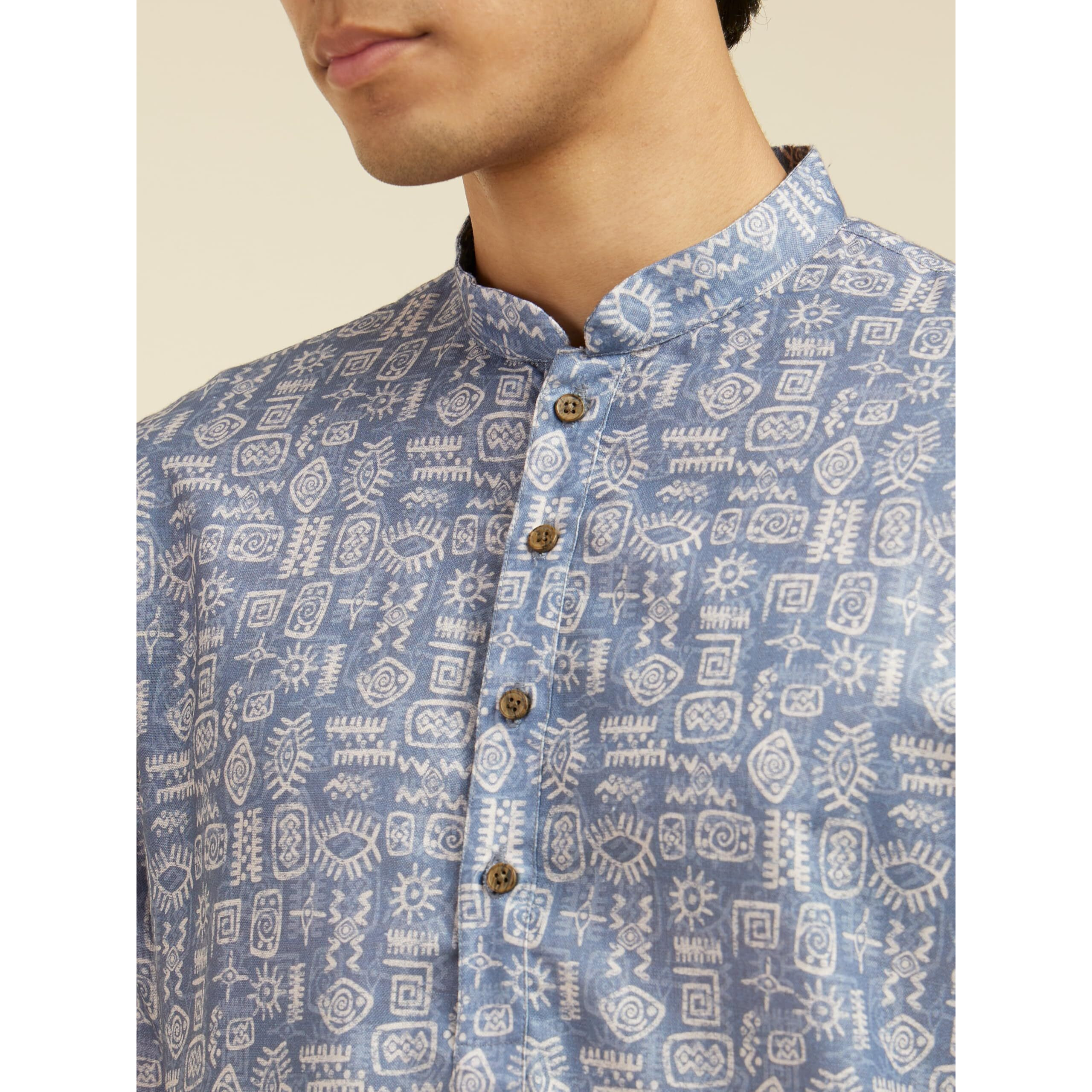 Diwas By Manyavar Men's Cotton Blend Printed Kurta (Grey,L)