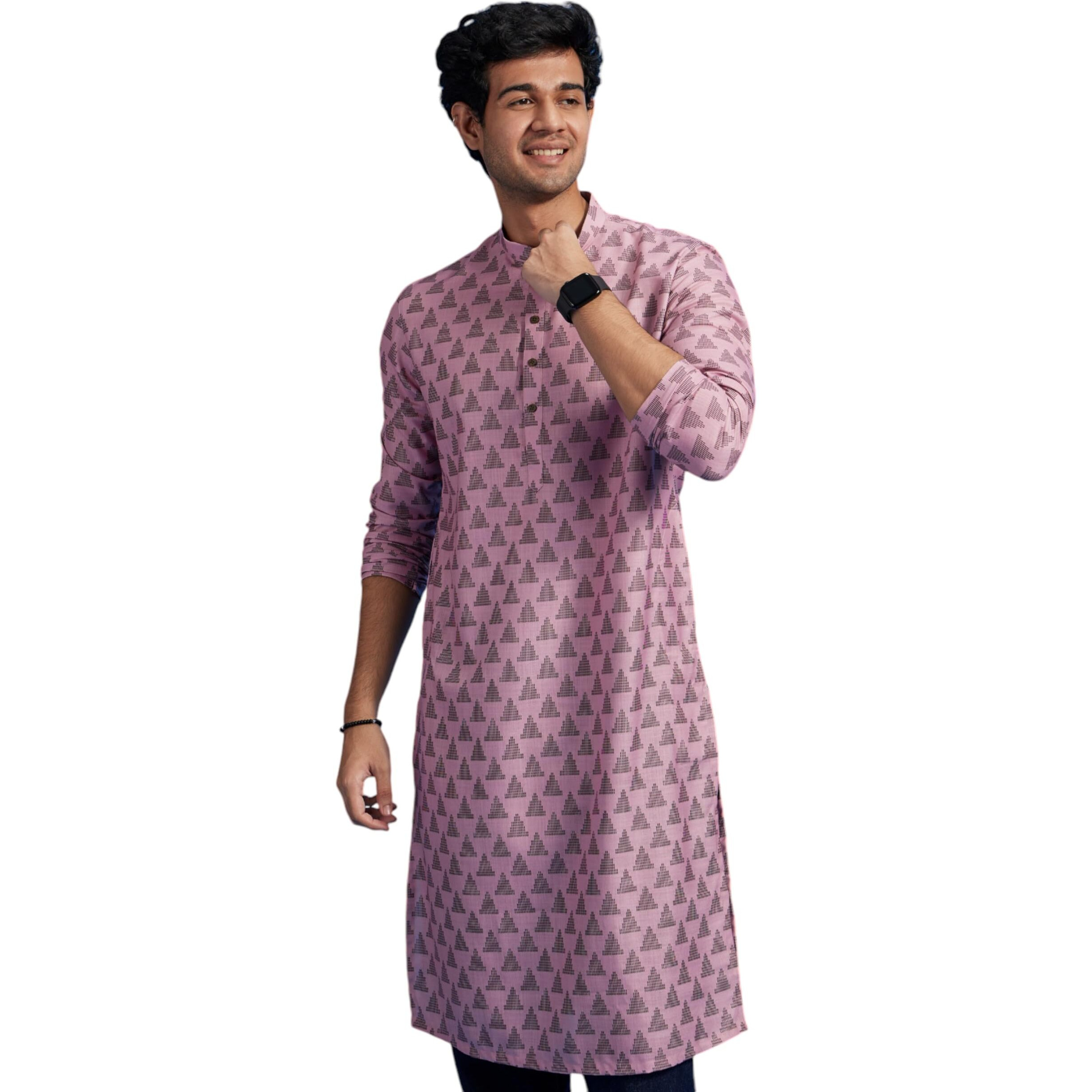 Diwas By Manyavar Men's Cotton Blend Printed Kurta (Pink,Xxxl)