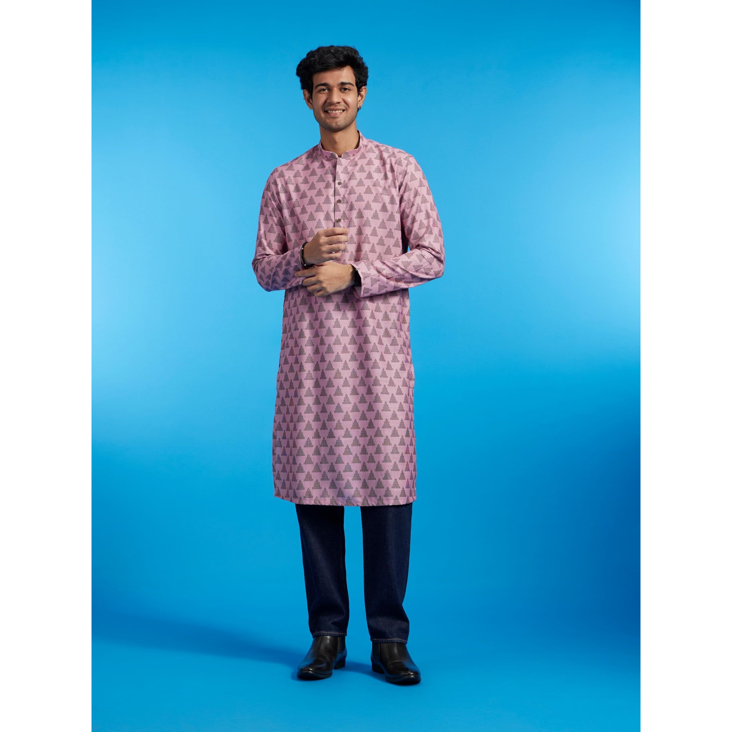 Diwas By Manyavar Men's Cotton Blend Printed Kurta (Pink,Xxxl)