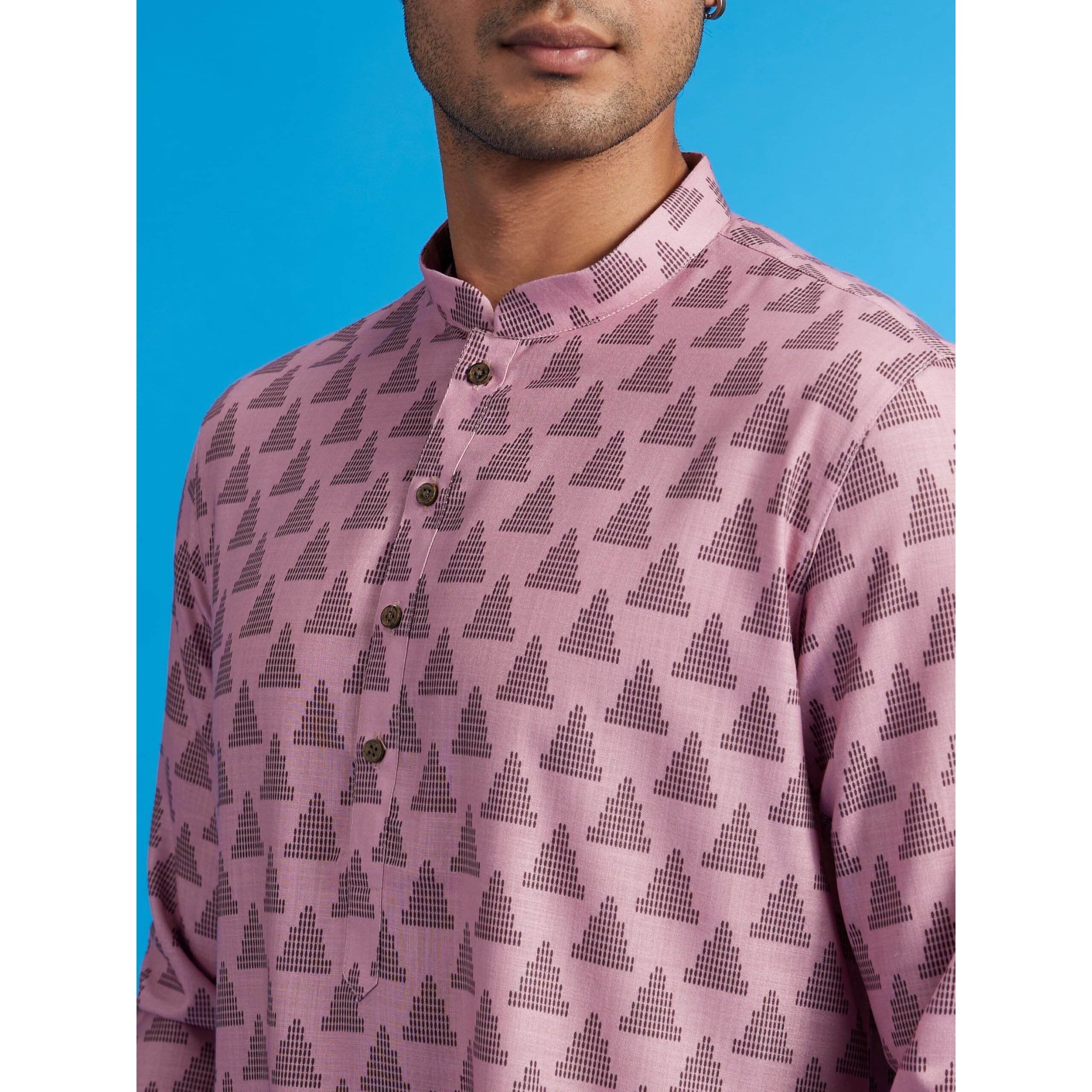 Diwas By Manyavar Men's Cotton Blend Printed Kurta (Pink,Xxxl)