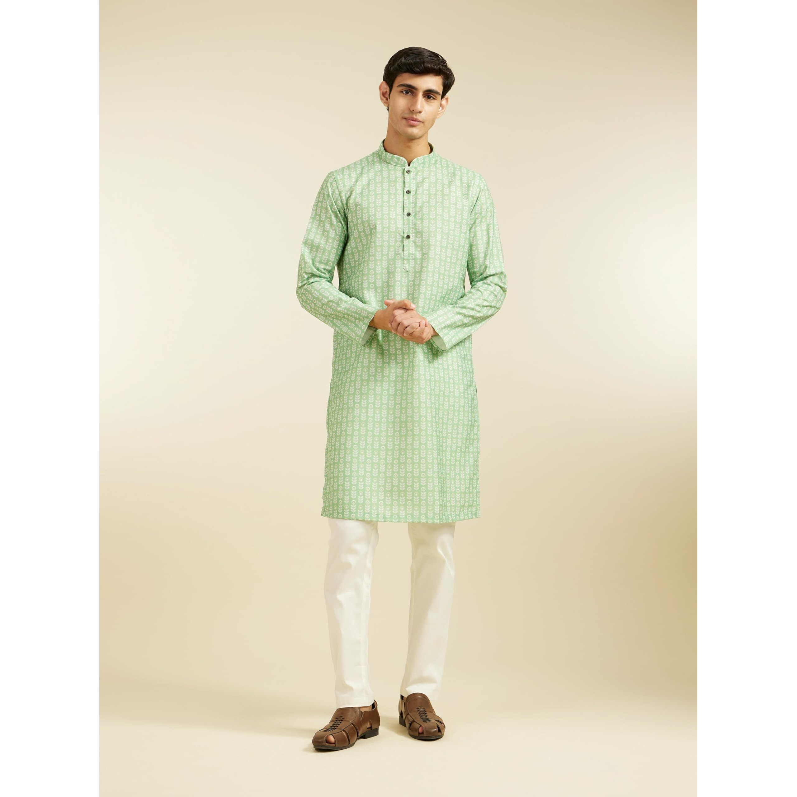 Diwas By Manyavar Men's Cotton Blend Printed Kurta (Green,S)