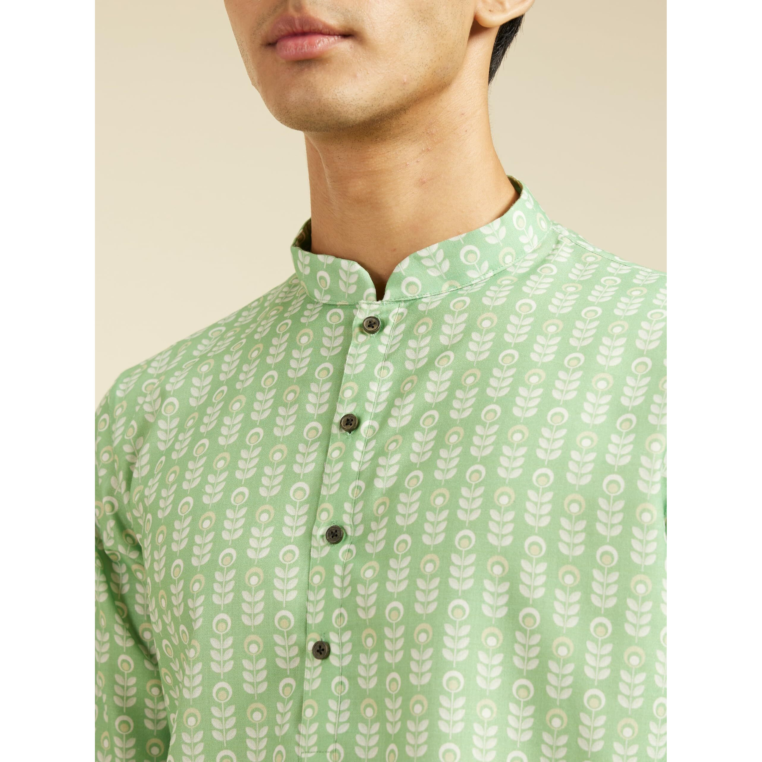 Diwas By Manyavar Men's Cotton Blend Printed Kurta (Green,S)