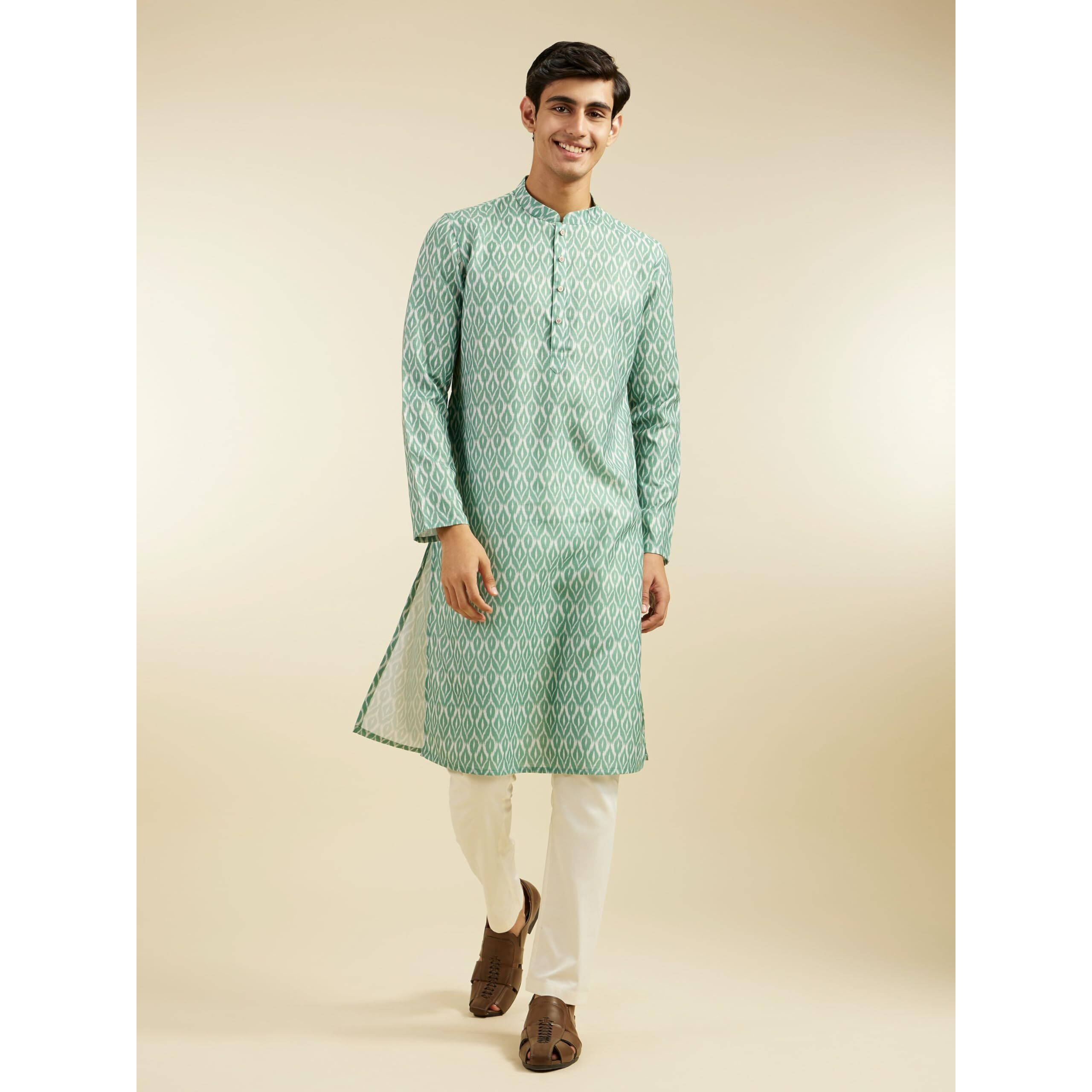 Diwas By Manyavar Men's Cotton Blend Printed Kurta (Green,Xxl)