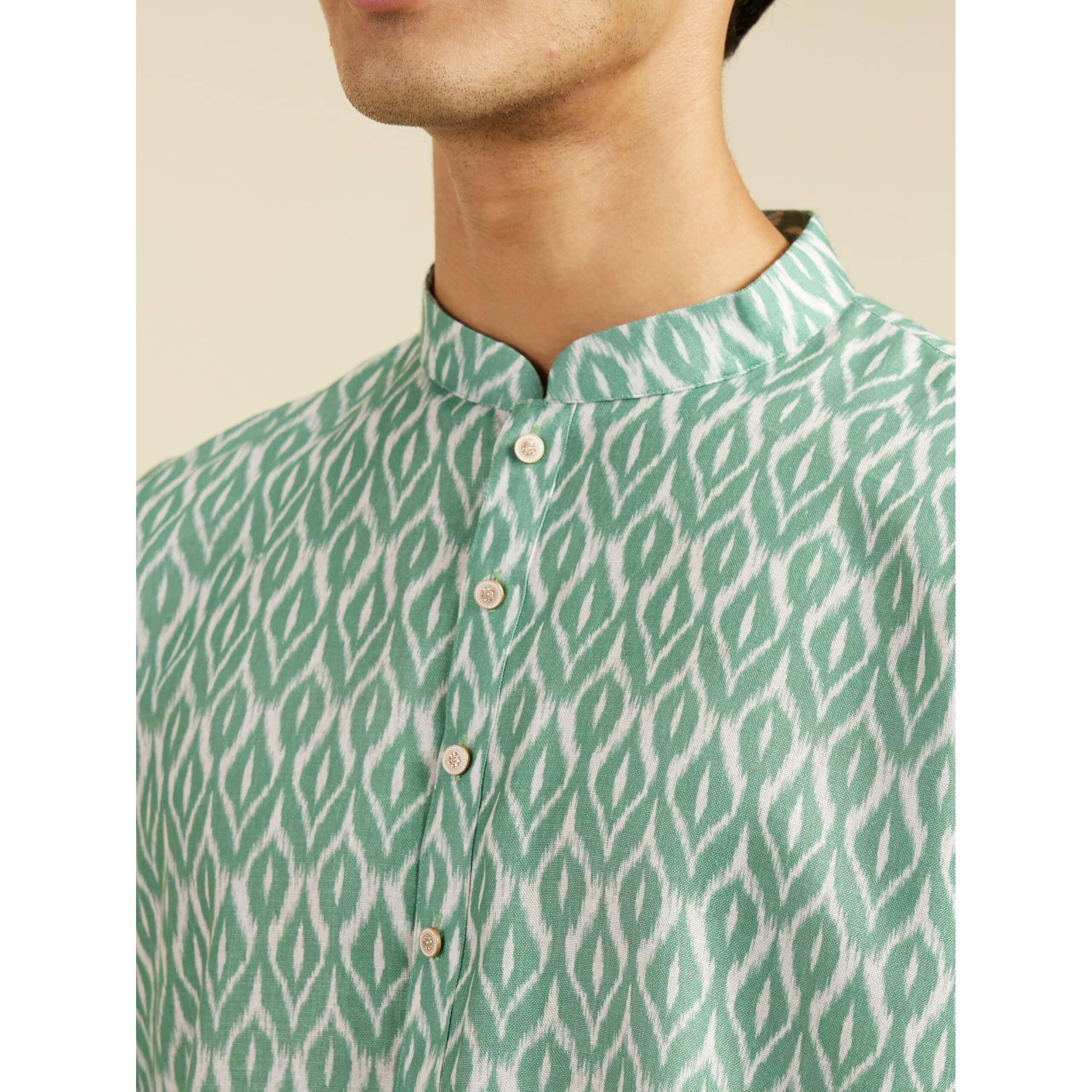 Diwas By Manyavar Men's Cotton Blend Printed Kurta (Green,Xxl)