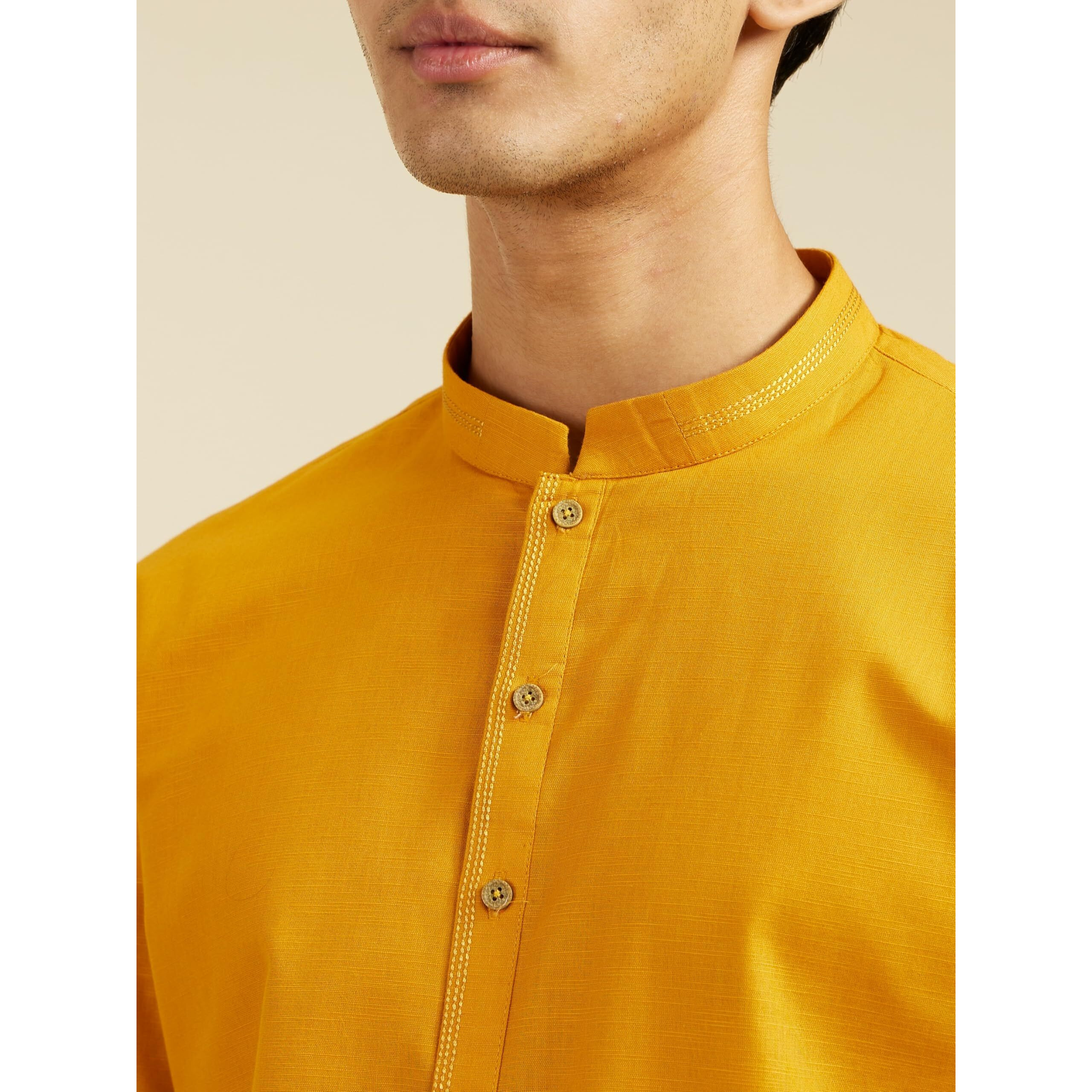 Diwas By Manyavar Men's Cotton Solid Kurta (Mustard,S)