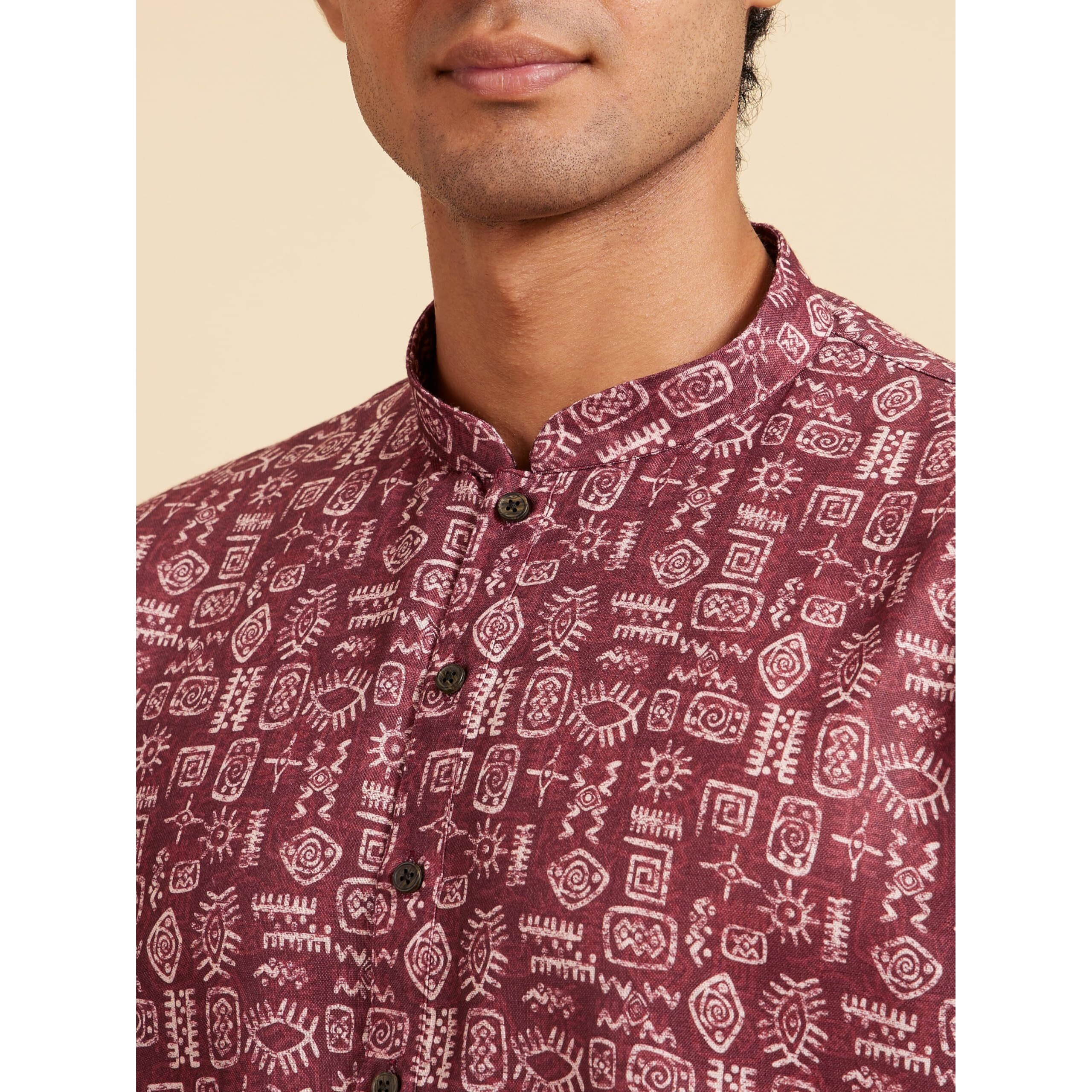 Diwas By Manyavar Men's Cotton Blend Printed Kurta (Brown,Xxl)