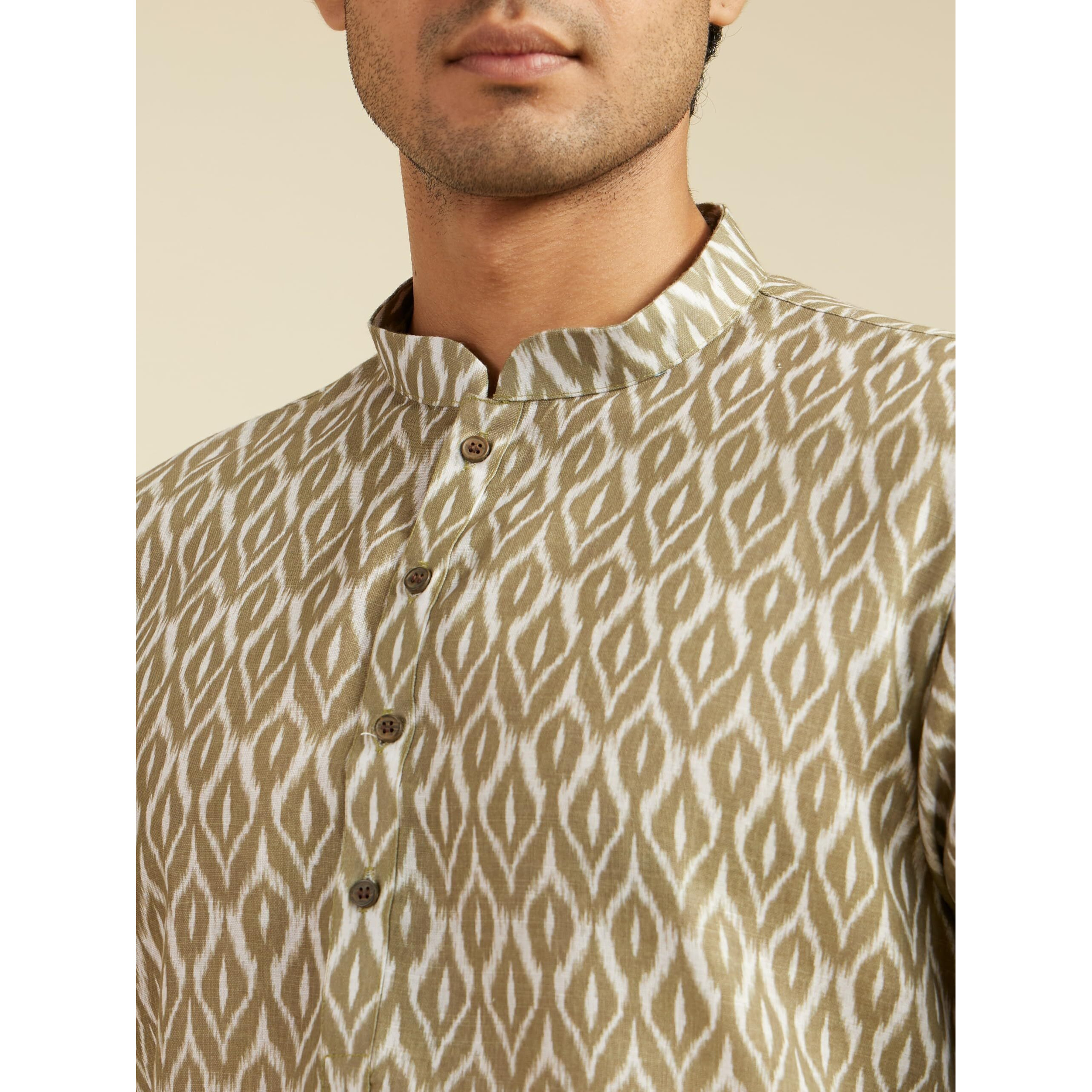 Diwas By Manyavar Men's Blended Cotton Printed Kurta (Olive Green,S)