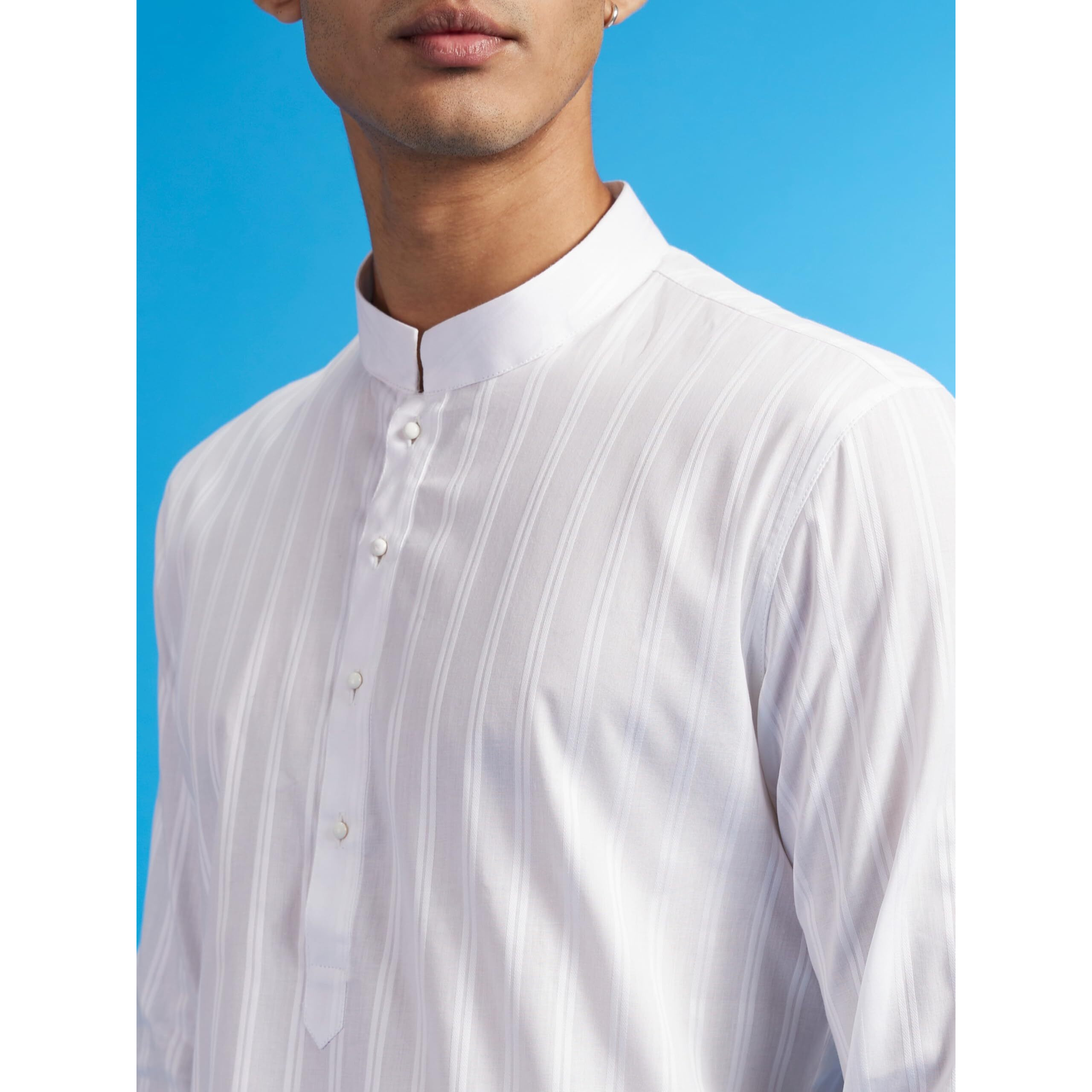 Diwas By Manyavar Men's Cotton Textured Striped Kurta (White,Xl)