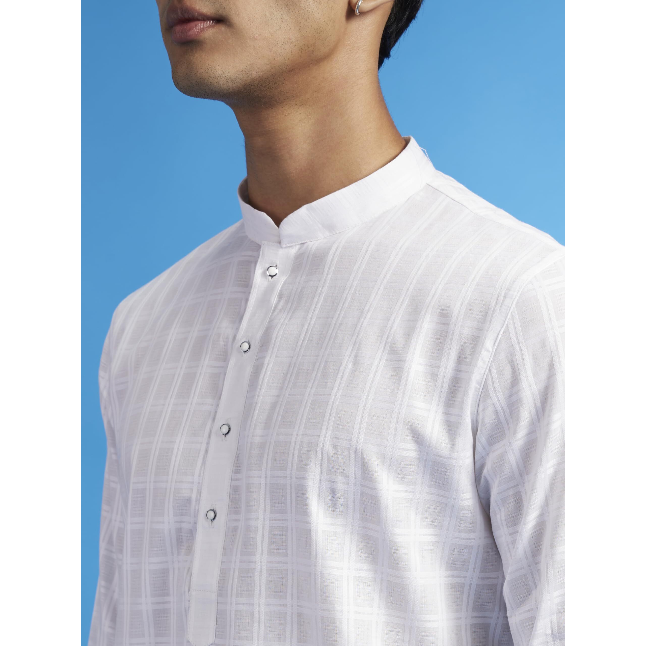 Diwas By Manyavar Men's Cotton Checkered Kurta (White,Xxl)