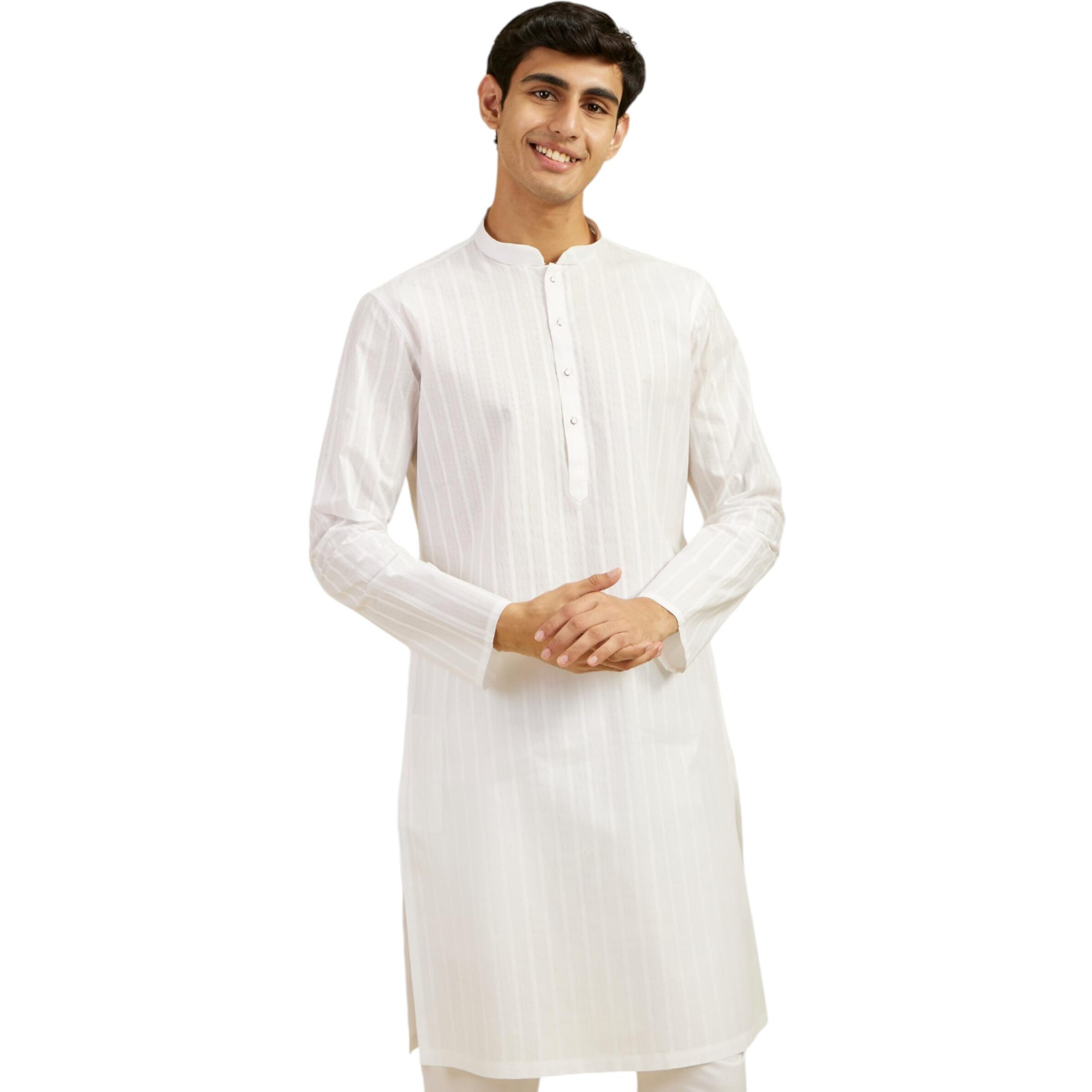 Diwas By Manyavar Men's Cotton Self Design Striped Kurta (White,Xxl)