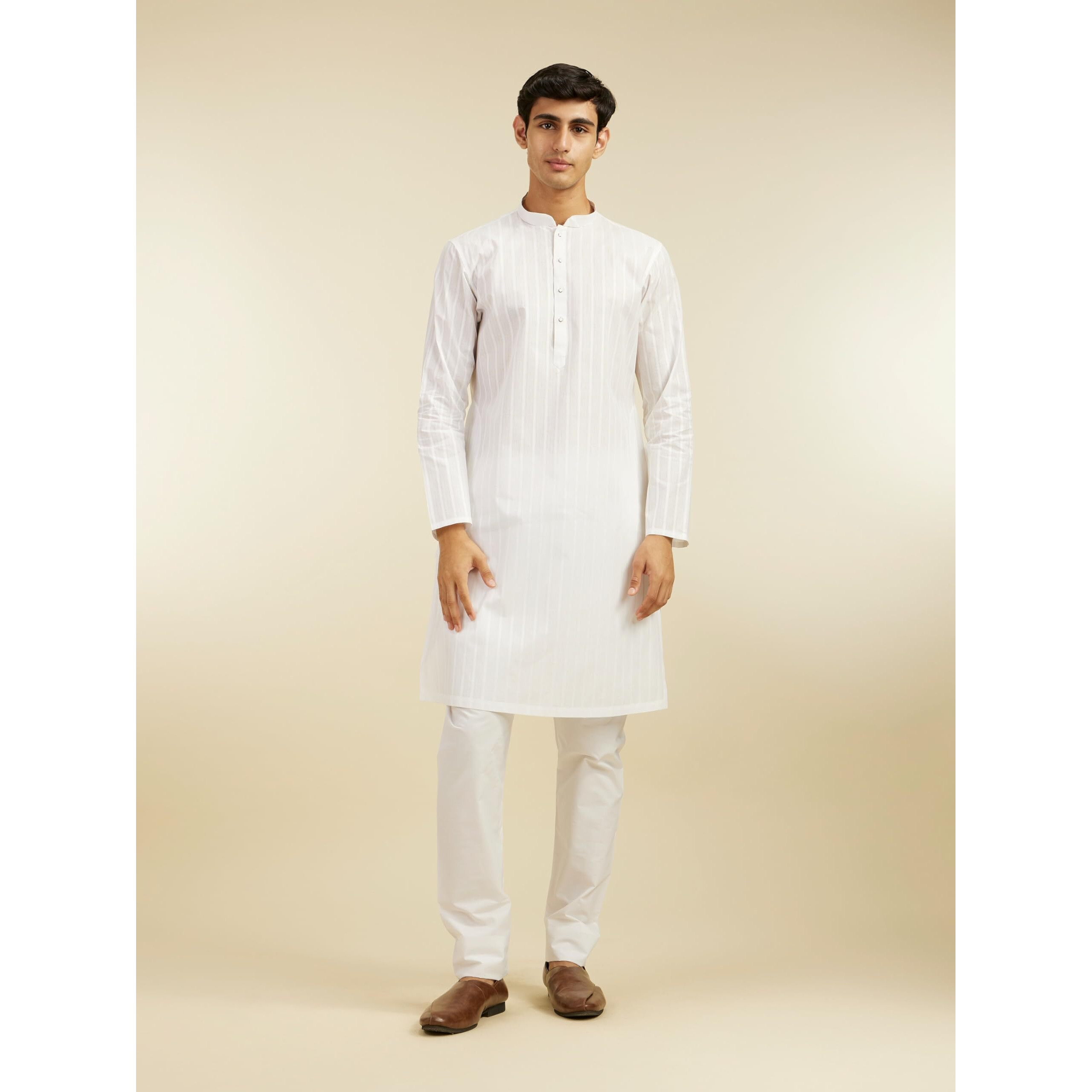 Diwas By Manyavar Men's Cotton Self Design Striped Kurta (White,Xxl)