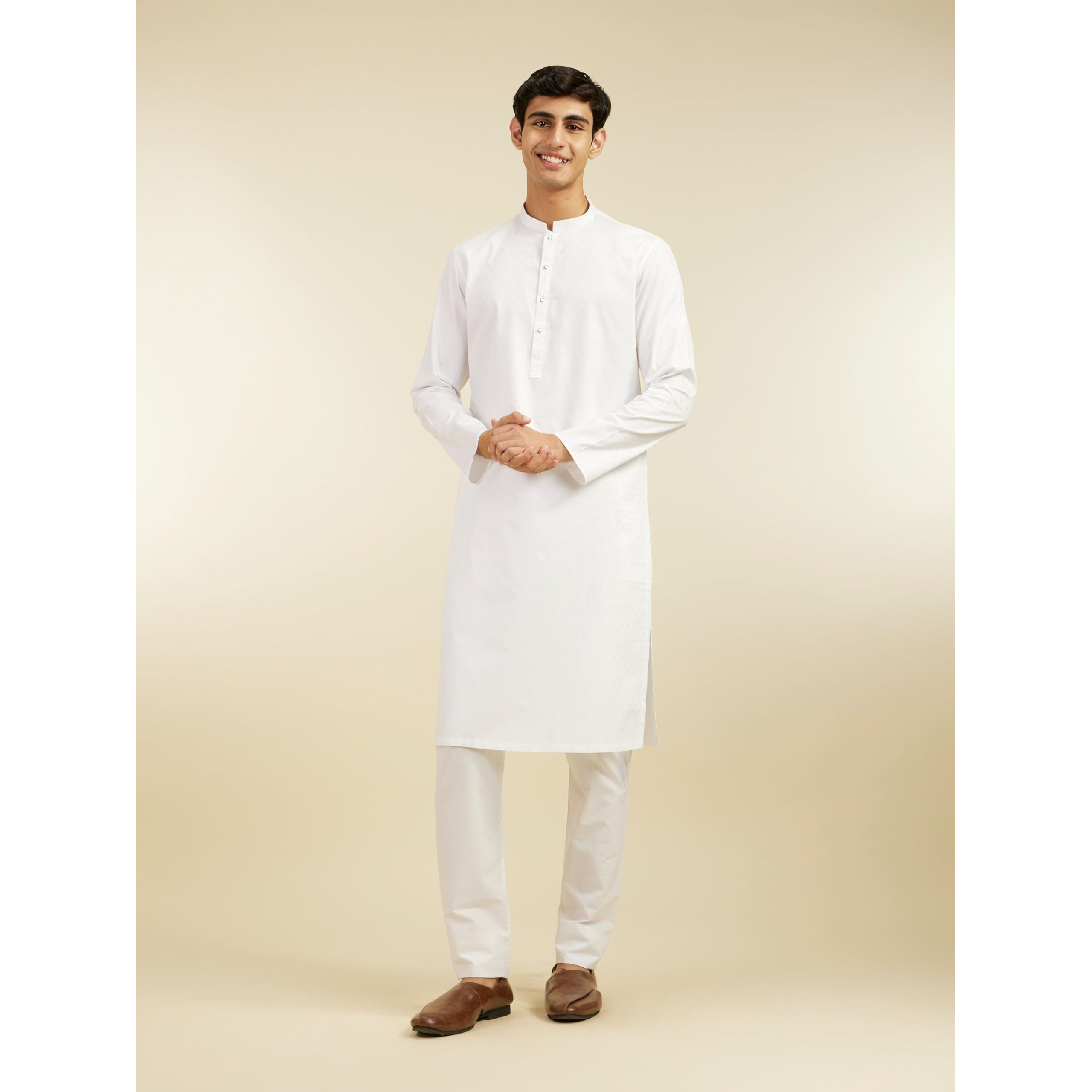 Diwas By Manyavar Men's Cotton Self Design Kurta (White,Xxxl)