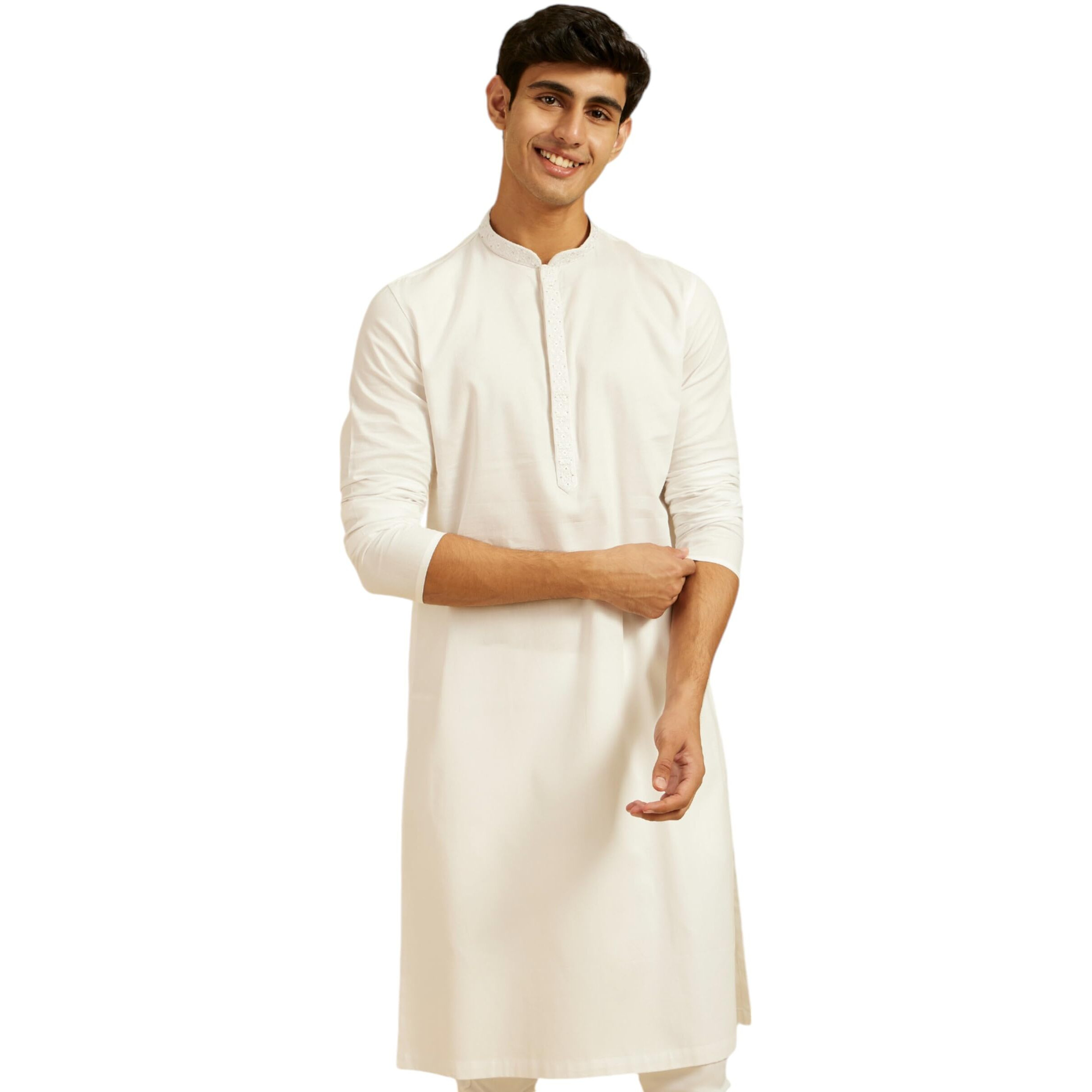Diwas By Manyavar Men's Cotton Textured | Stone Work Kurta (White,Xxxl)