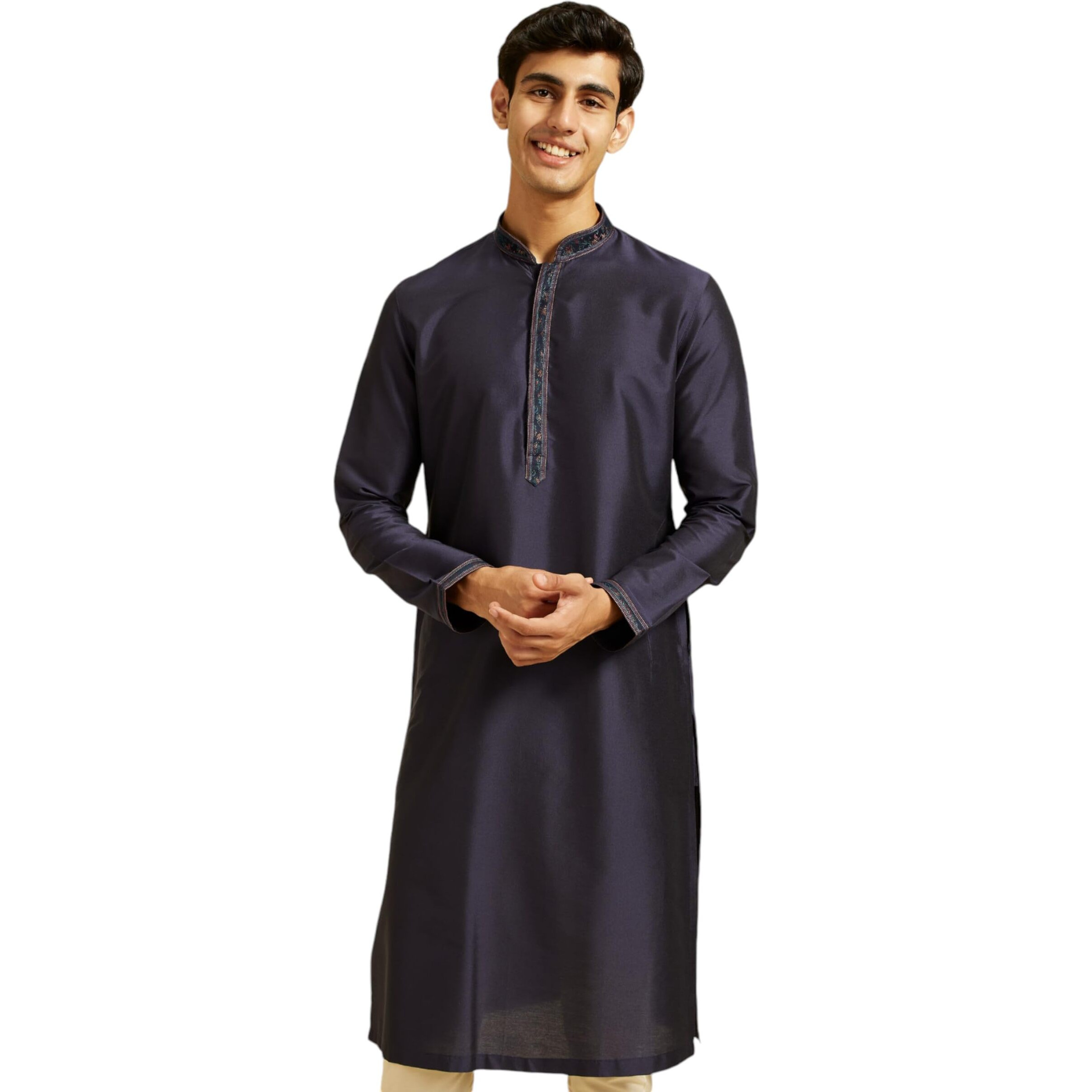 Diwas By Manyavar Men's Viscose Blend Solid Kurta (Dark Blue,M)