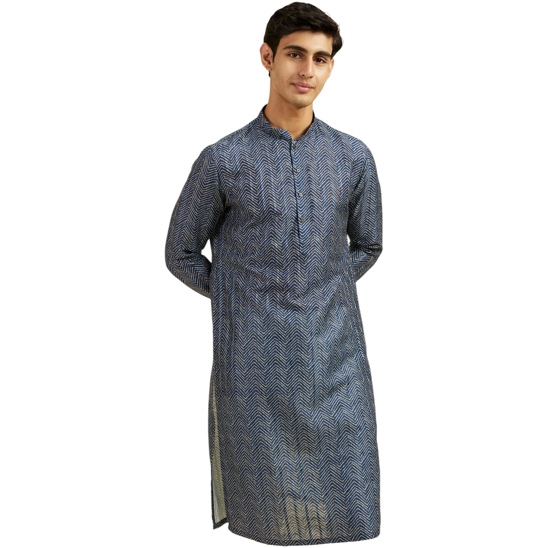 Diwas By Manyavar Men's Art Silk Printed Kurta (Blue,Xxxl)