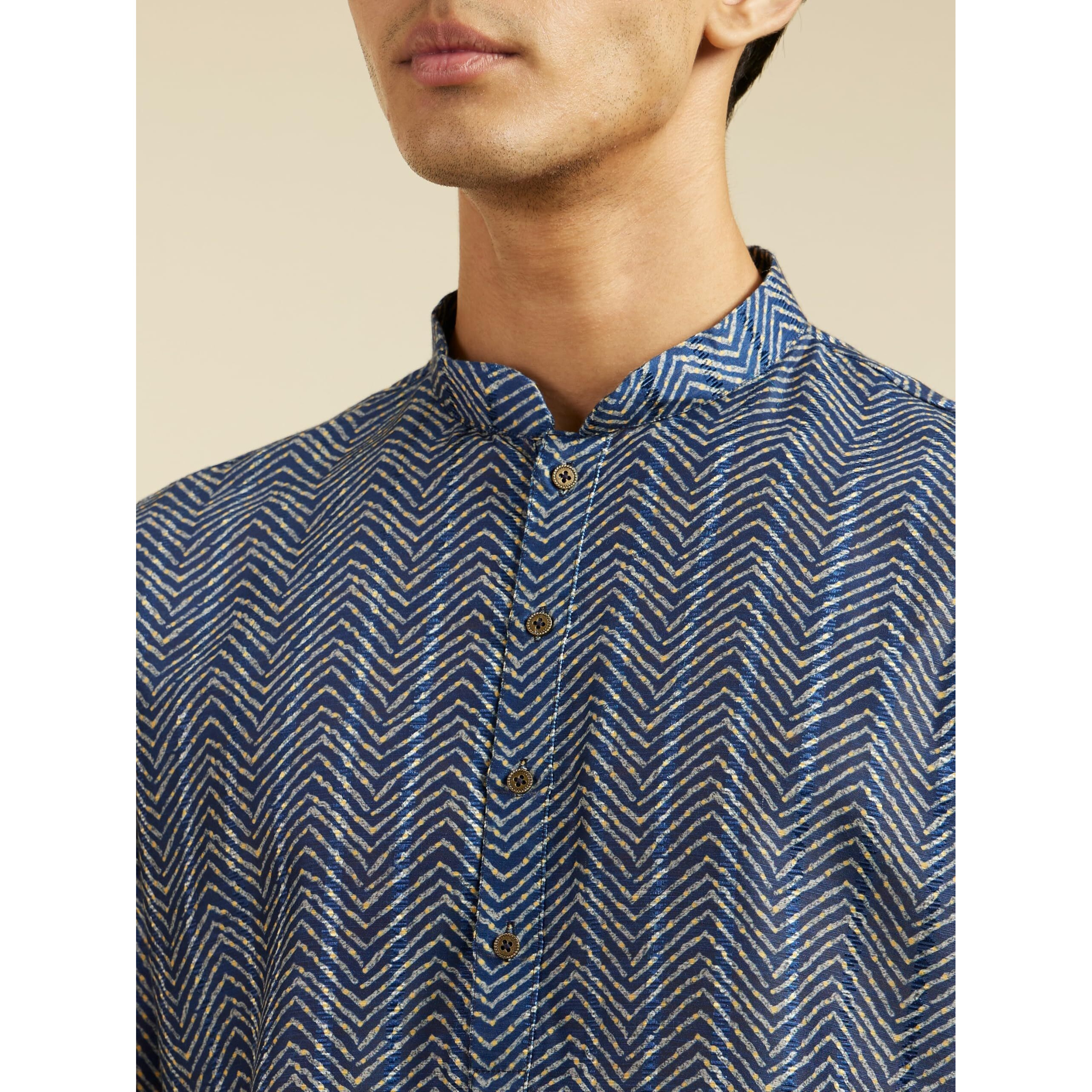 Diwas By Manyavar Men's Art Silk Printed Kurta (Blue,Xxxl)