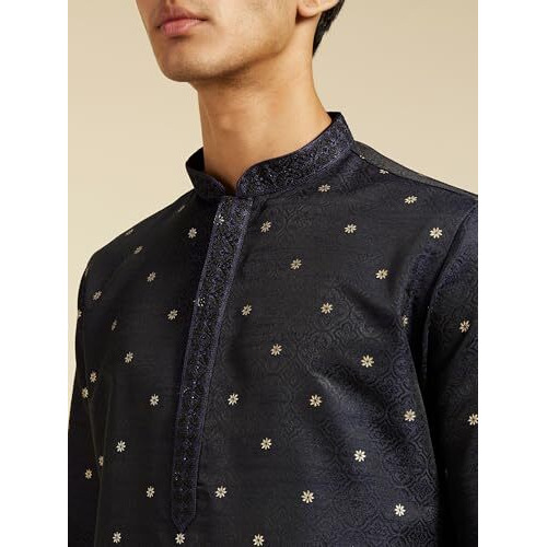 Diwas By Manyavar Men's Brocade Textured Kurta (Dark Blue,Xl)