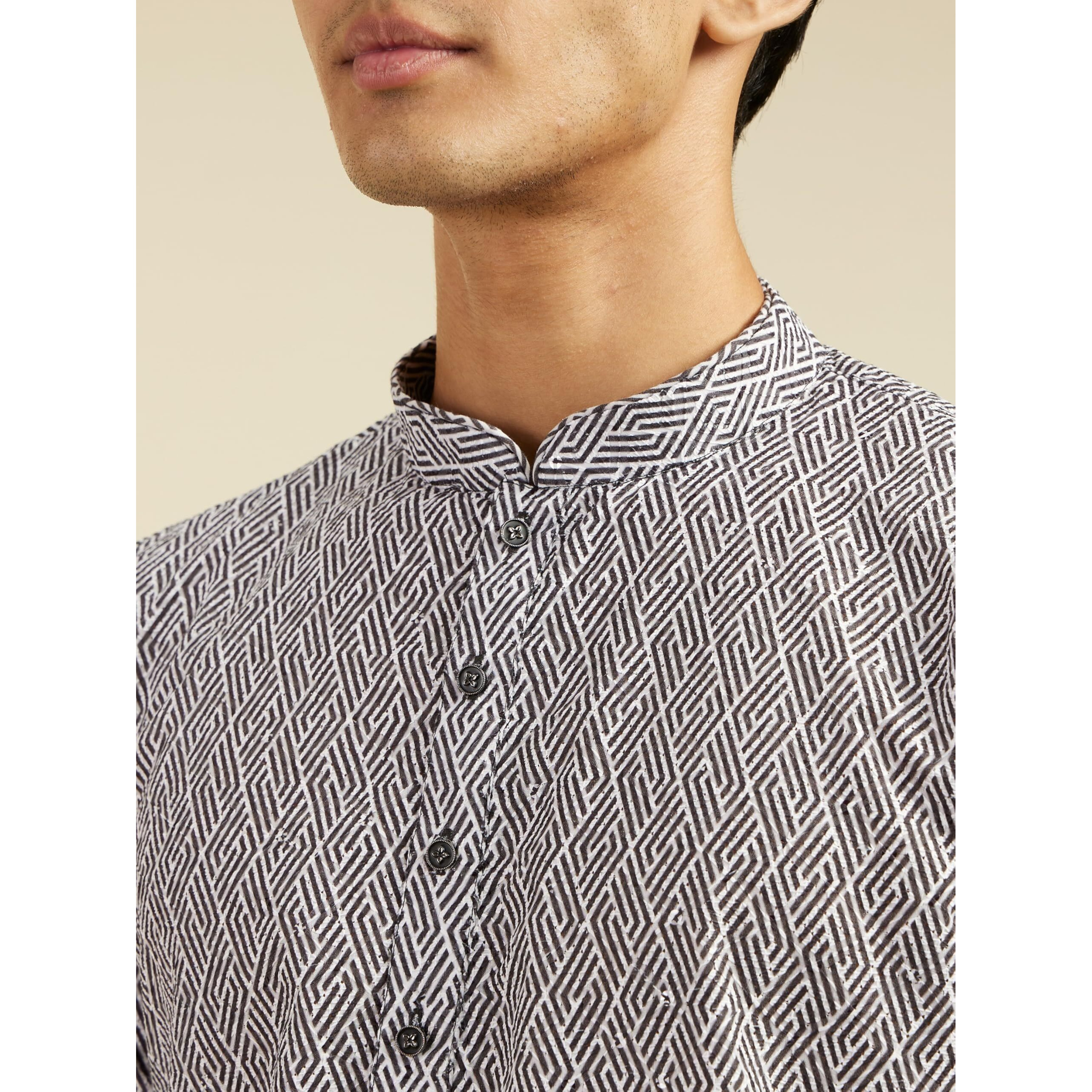 Diwas By Manyavar Men's Cotton Blend Printed Chikankari Kurta (Grey,Xl)