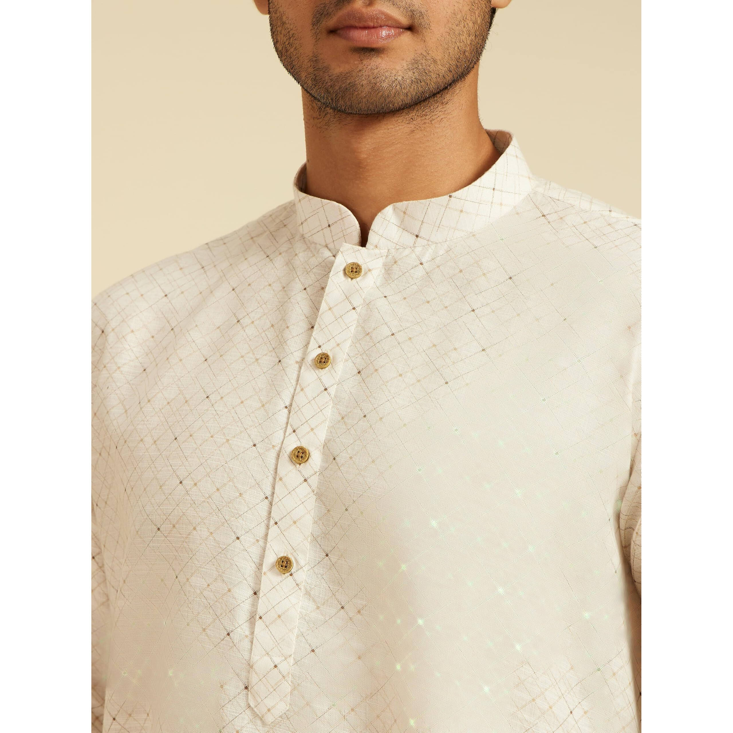 Diwas By Manyavar Men's Linen Blend Textured Kurta (Warm White,S)
