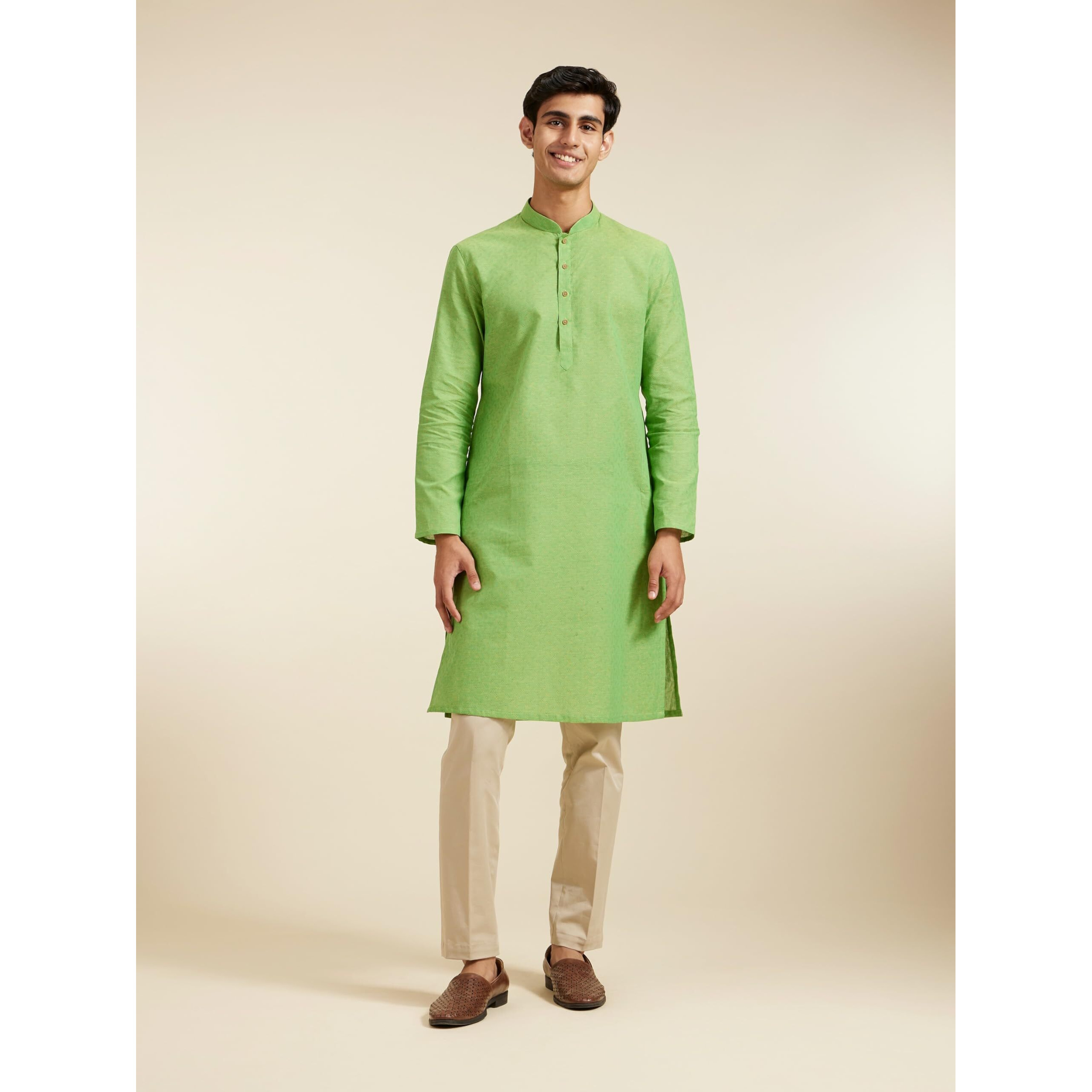 Diwas By Manyavar Men's Cotton Solid Kurta (Light Mid Green,Xxxl)