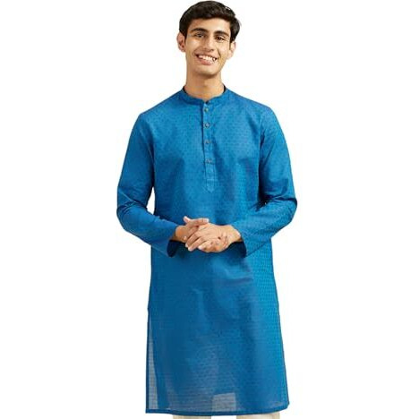 Diwas By Manyavar Men's Cotton Printed Kurta (Blue,S)