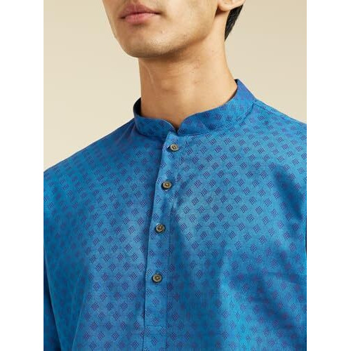 Diwas By Manyavar Men's Cotton Printed Kurta (Blue,S)
