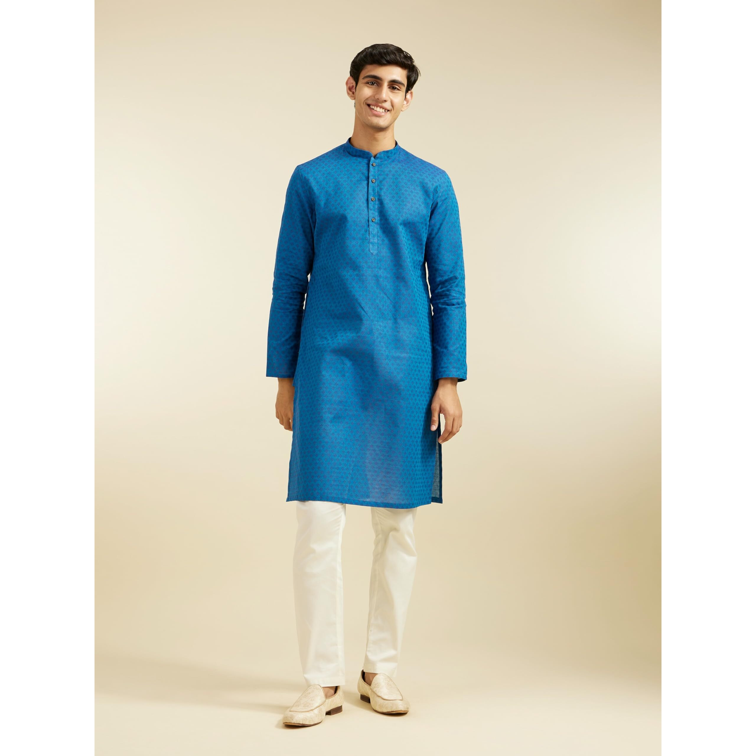 Diwas By Manyavar Men's Cotton Printed Kurta (Blue,Xxl)