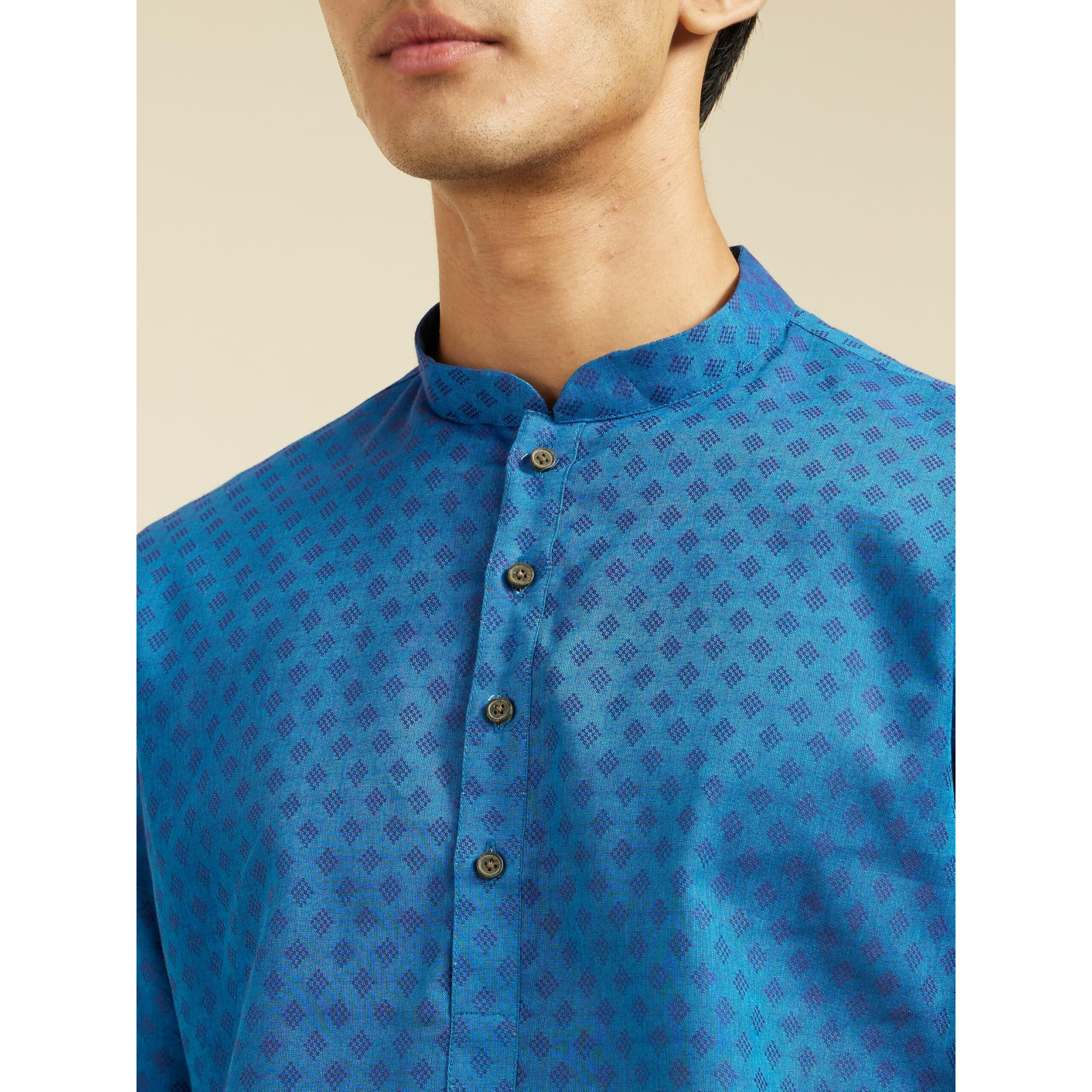Diwas By Manyavar Men's Cotton Printed Kurta (Blue,Xxl)