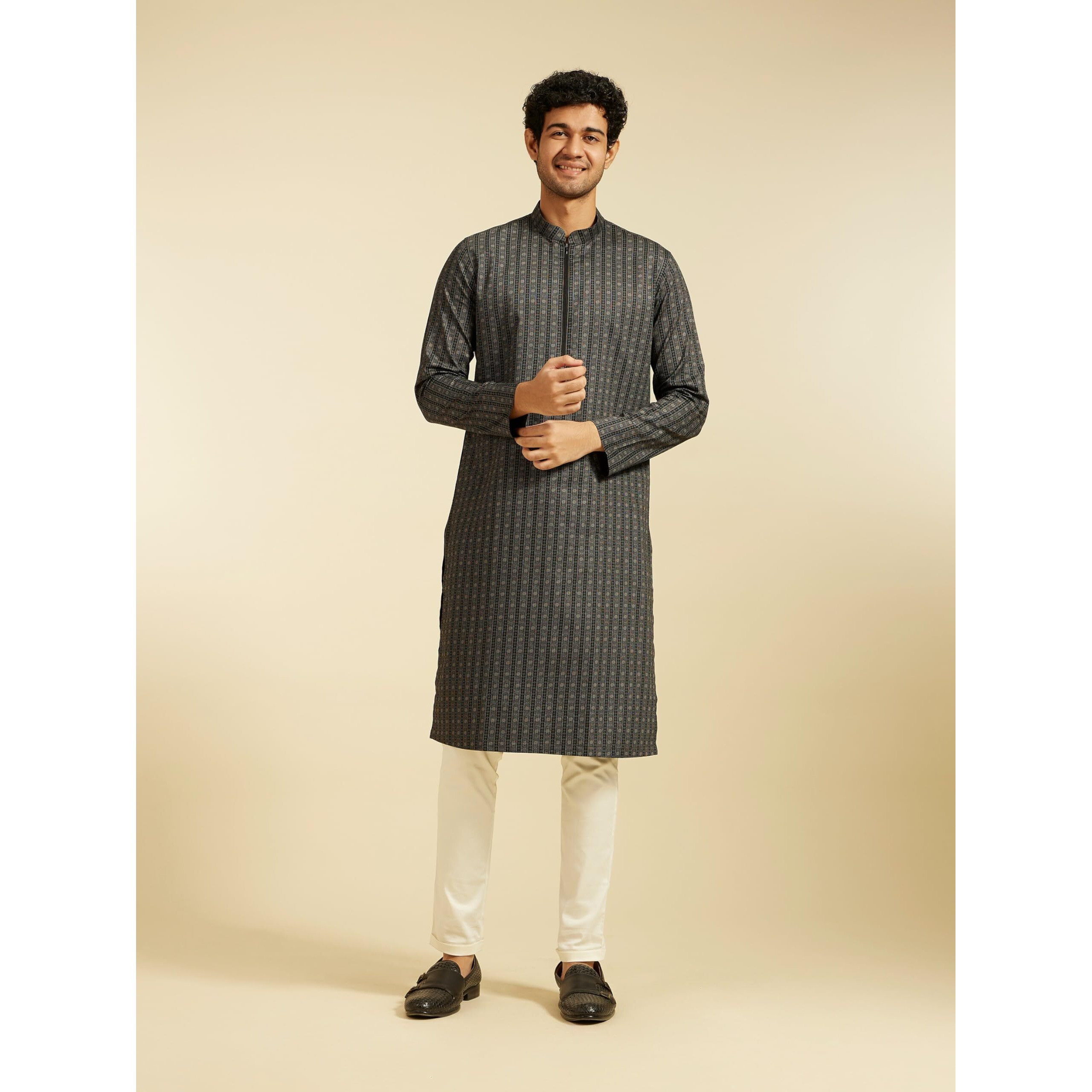 Diwas By Manyavar Men's Cotton Printed Kurta (Black,M)