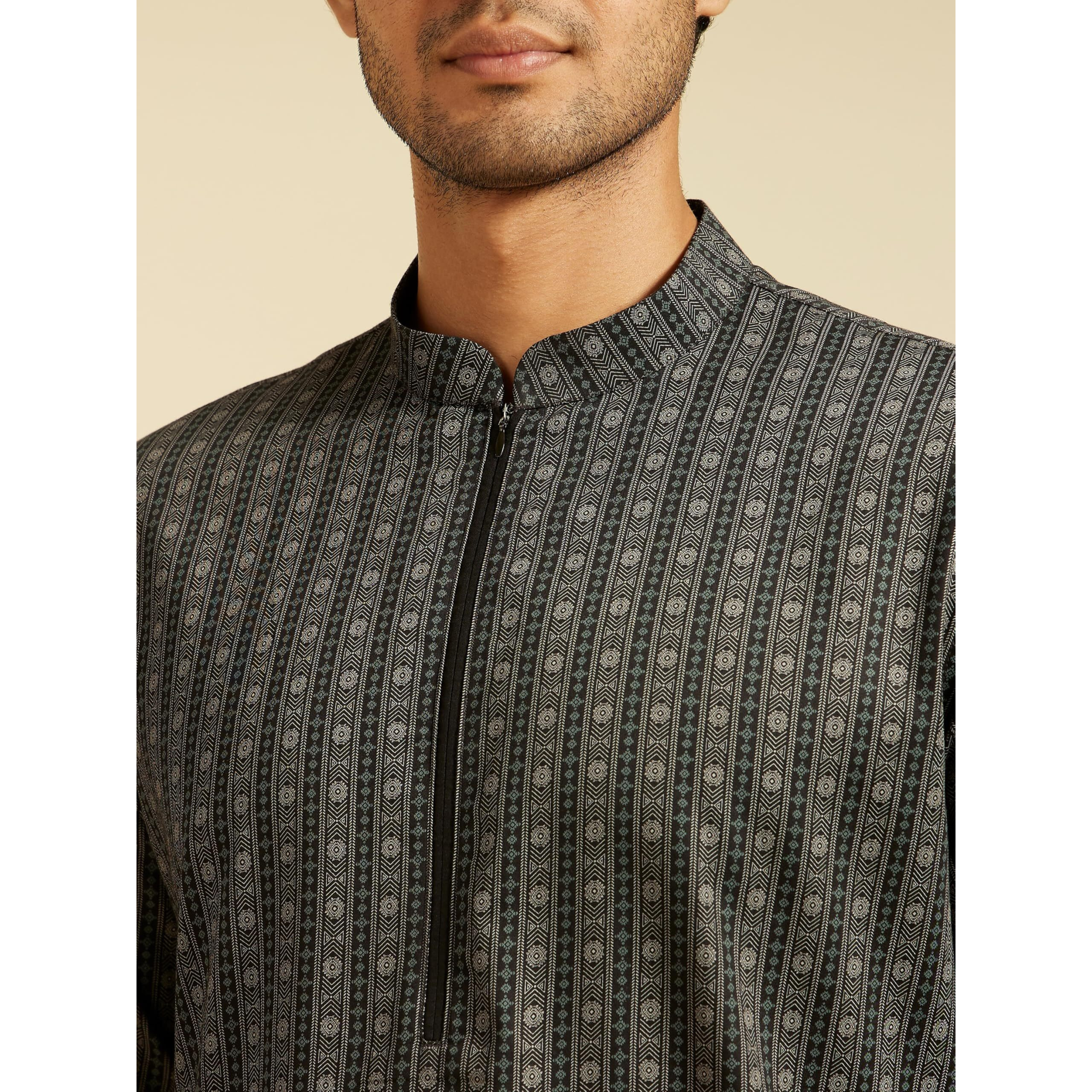 Diwas By Manyavar Men's Cotton Printed Kurta (Black,M)